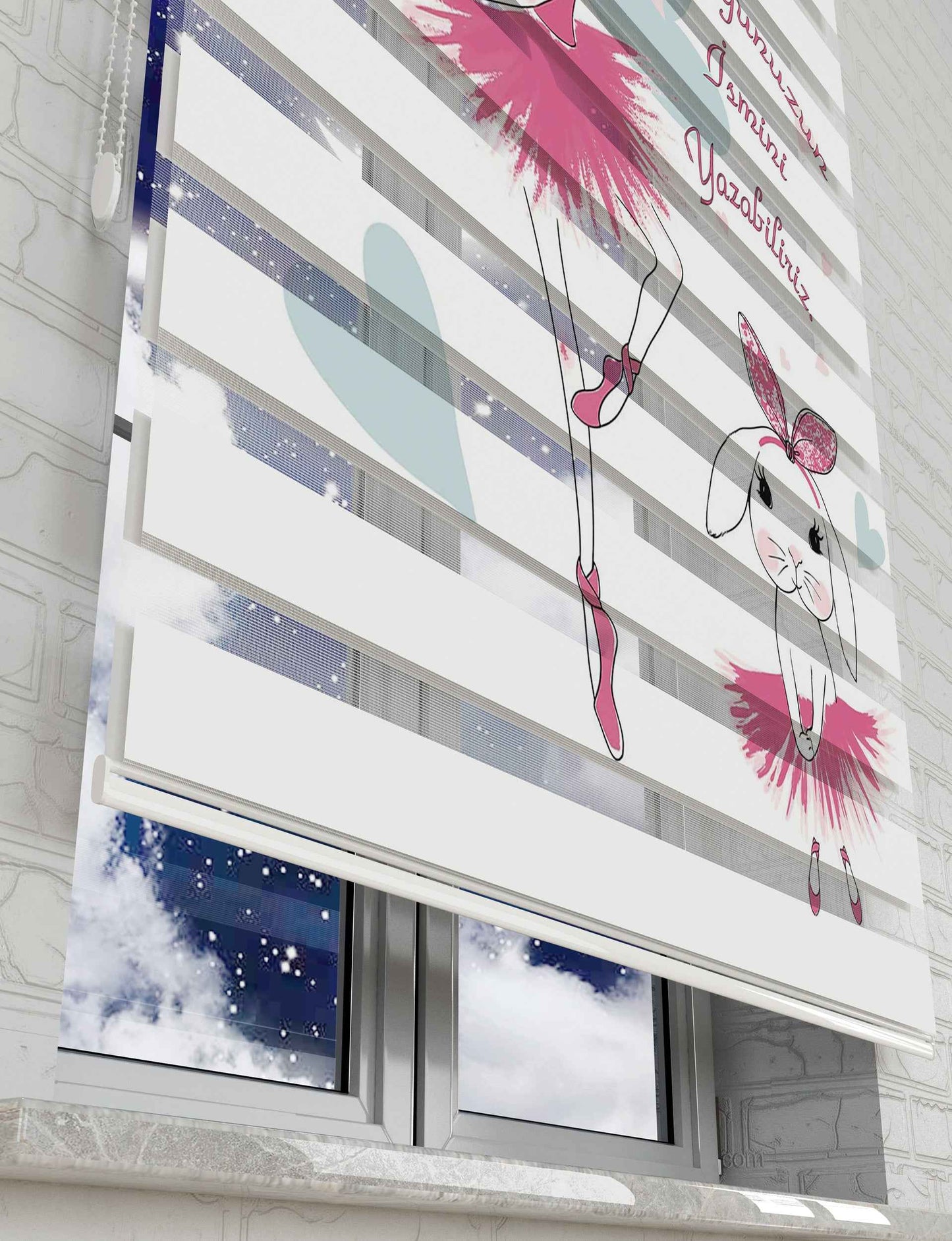 Balerin Tavşan Zebra Perde - Bebek Odası İçin Şık ve Fonksiyonel Seçim - AD HOME Tekstil