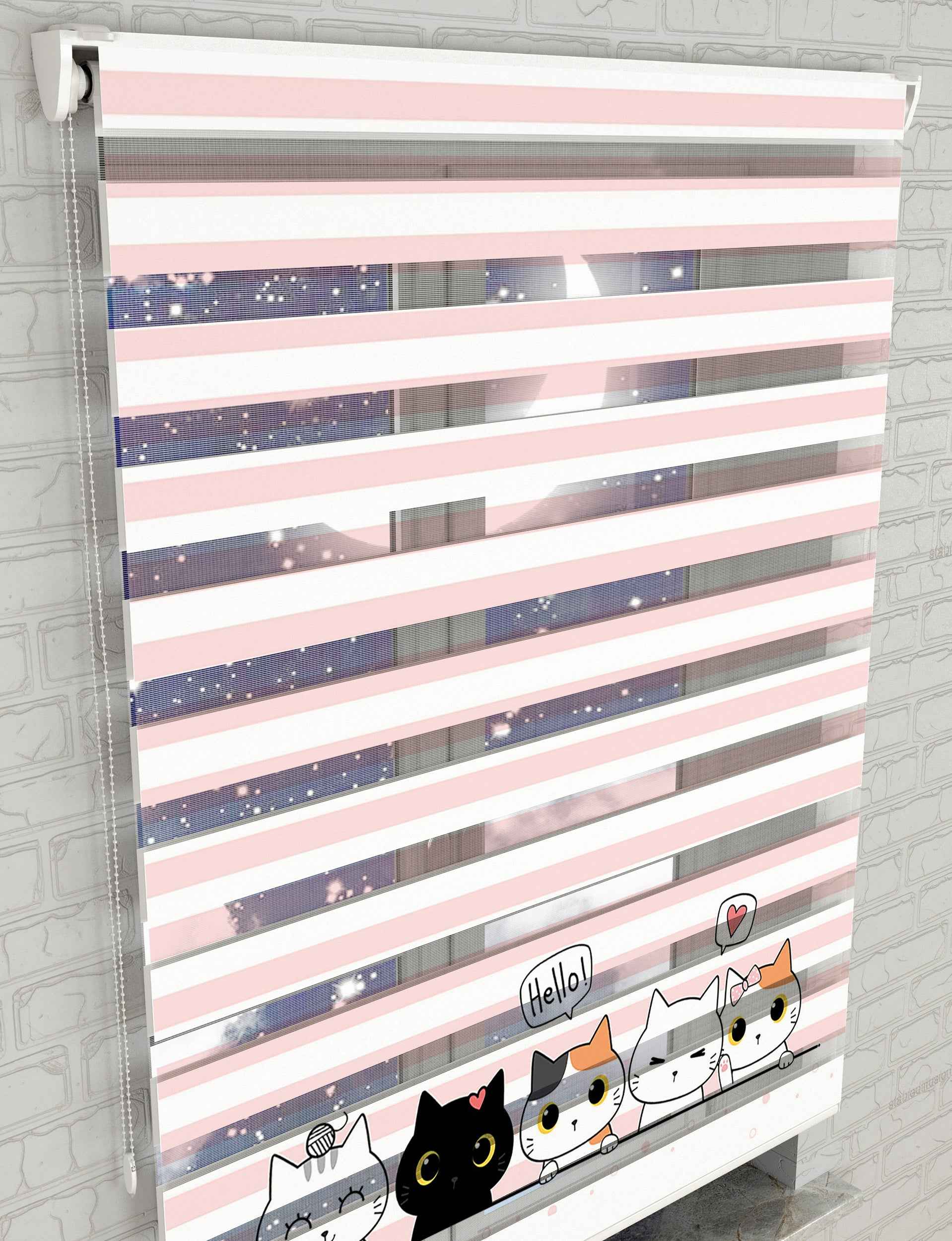 Sevimli Kediler vektör Baskılı Zebra Perde - Çocuk Odası Perdesi - AD HOME Tekstil