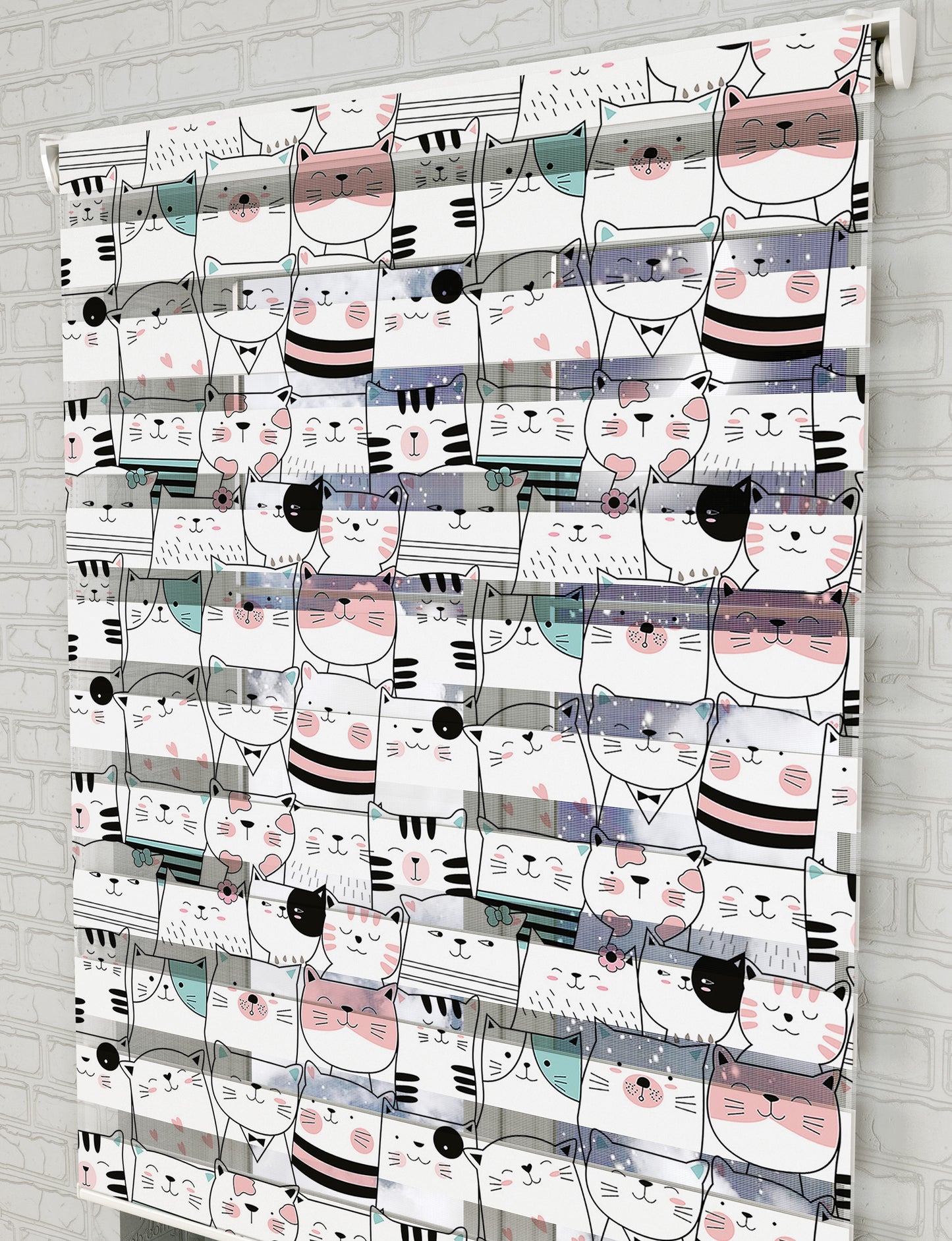 Kedicikler Baskılı Zebra Perde -Bebek Odası Perdesi - AD HOME Tekstil