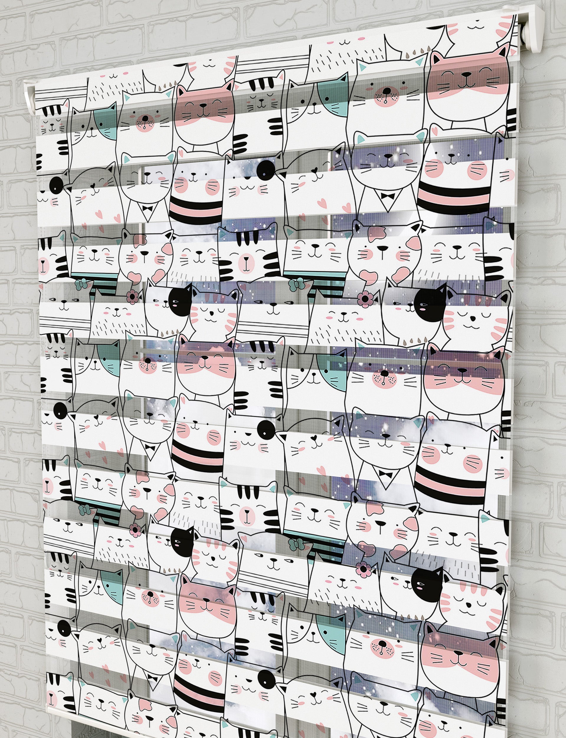 Kedicikler Baskılı Zebra Perde -Bebek Odası Perdesi - AD HOME Tekstil