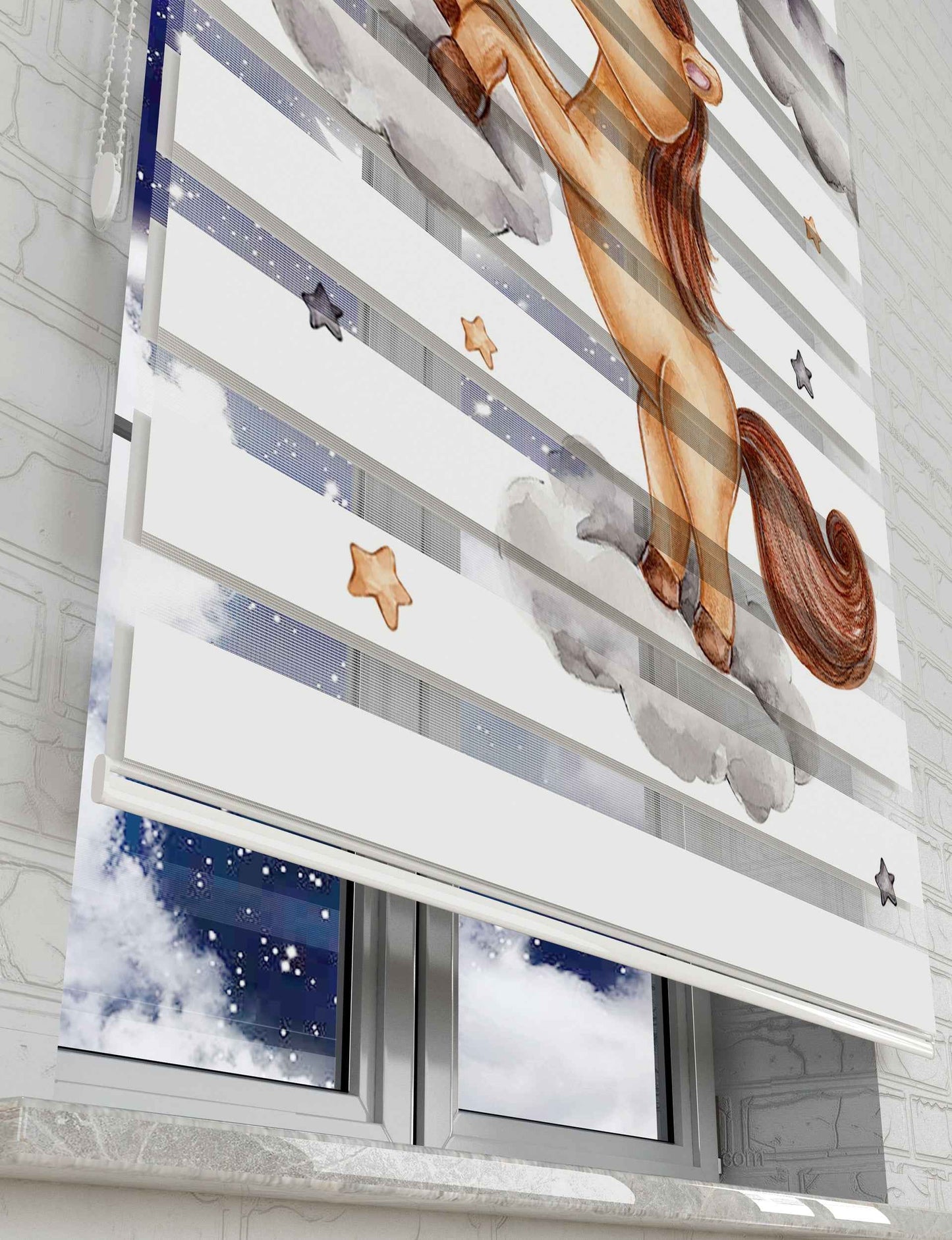 Bulutlar Unicorn Baskılı Zebra Perde - Bebek Odası Perdesi, Çocuk Odası Perdesi - AD HOME Tekstil