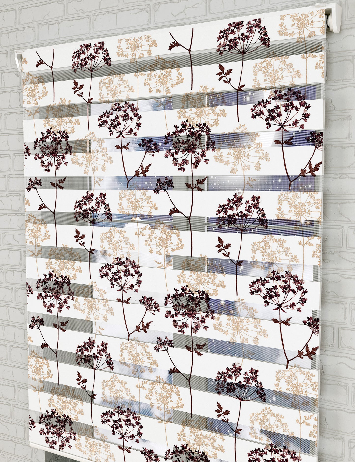Çiçekler Baskılı Zebra Perde -Salon Perdesi - AD HOME Tekstil