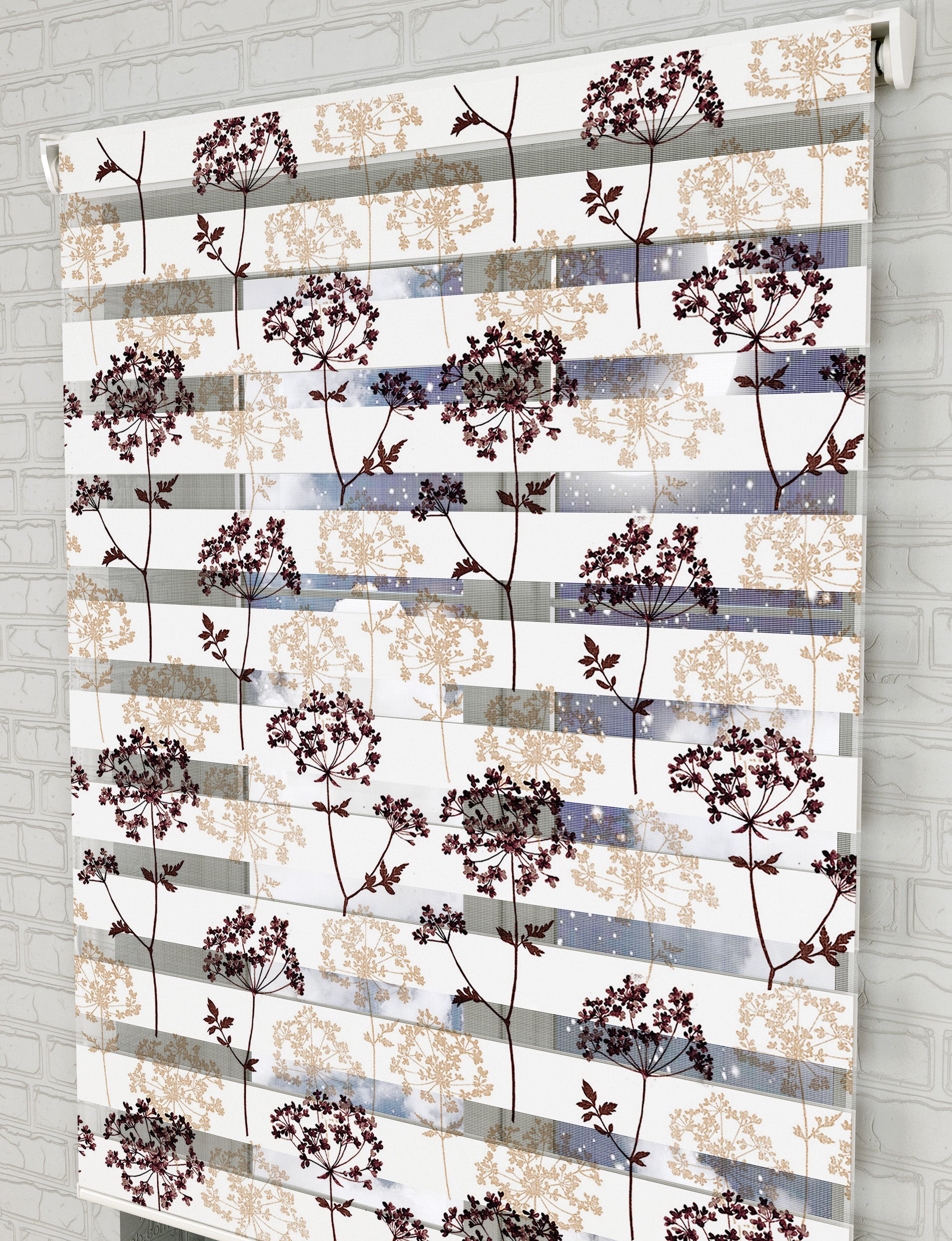 Çiçekler Baskılı Zebra Perde -Salon Perdesi - AD HOME Tekstil