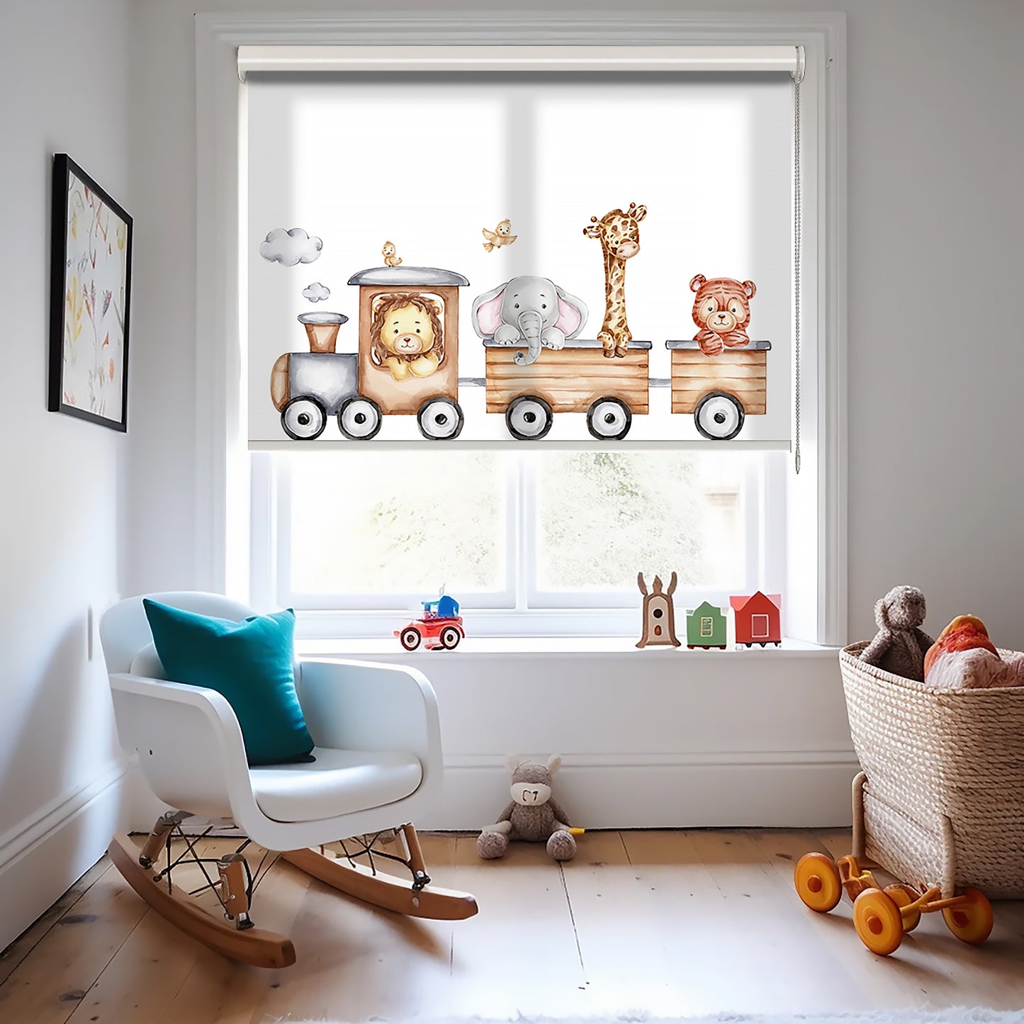 Kahverengi Tren ve Sevimli Hayvanlar Baskılı Stor Perde - Güneşlik - Bebek Odası Perdesi - AD HOME Tekstil