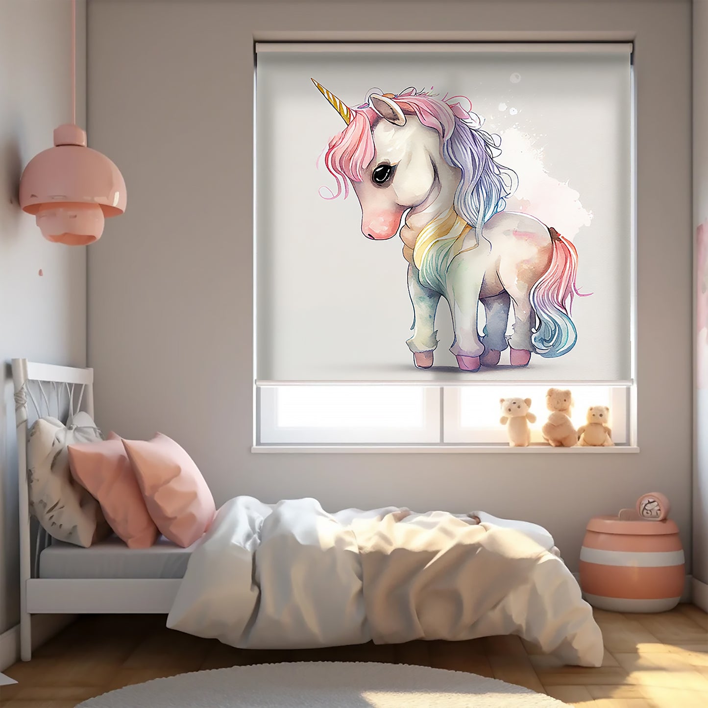 Unicorn At Baskılı Stor Perde - Baskılı Güneşlik Perdesi - Kız Çocuk Odası Perdesi - AD HOME Tekstil