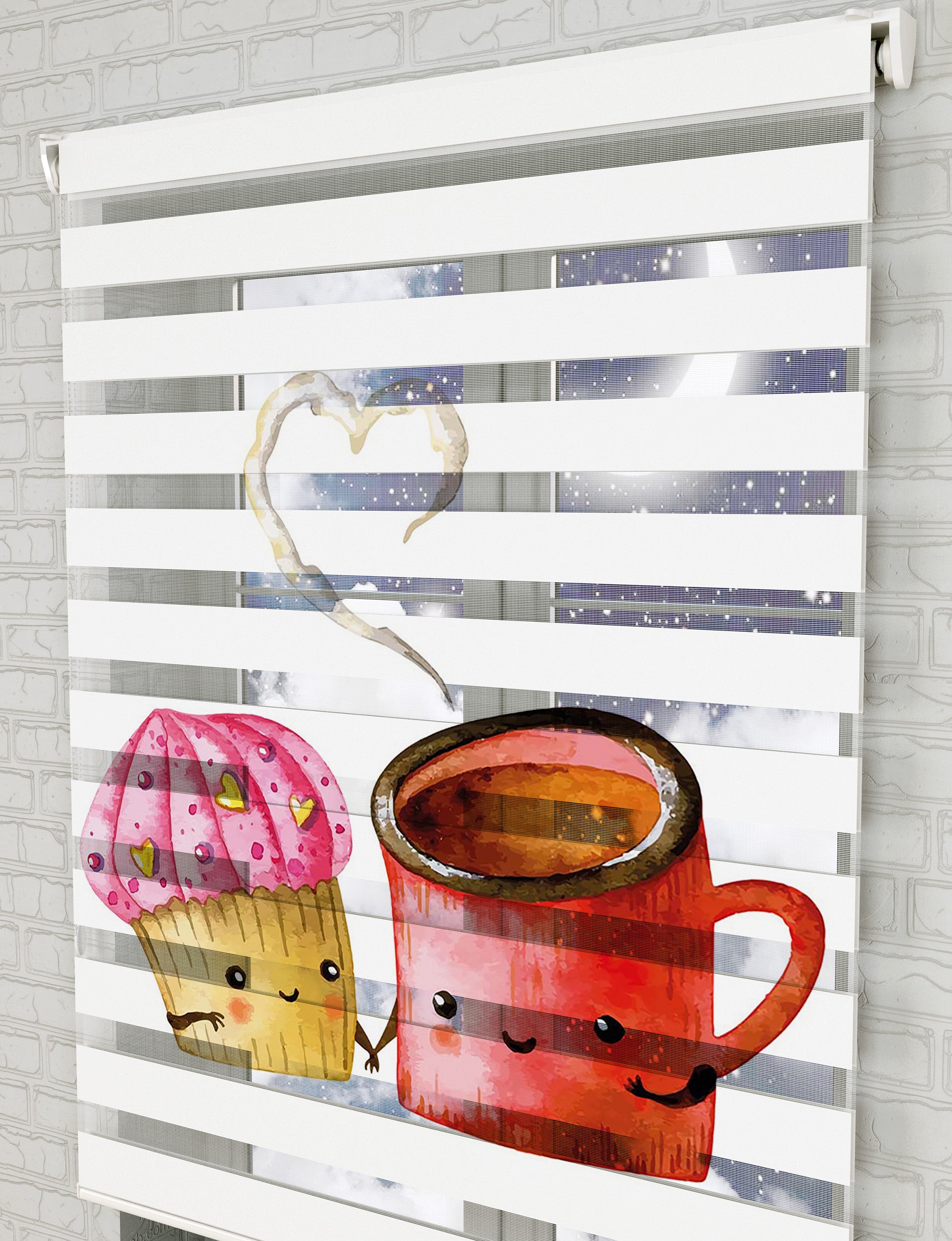 Pasta ve Çay Baskılı Zebra Perde -Mutfak Perdesi - AD HOME Tekstil