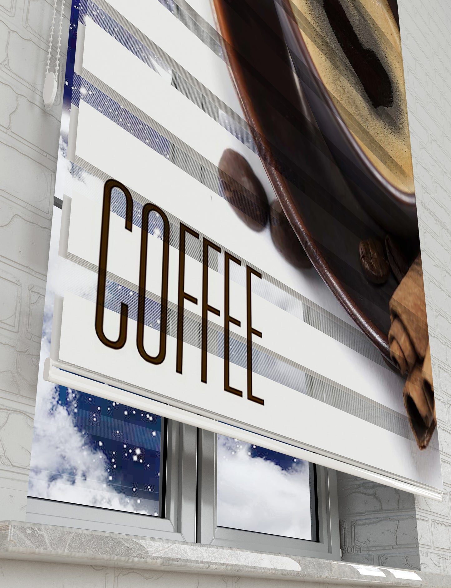 Coffee Kalp Fincan Baskılı Zebra Perde -Mutfak Perdesi - AD HOME Tekstil