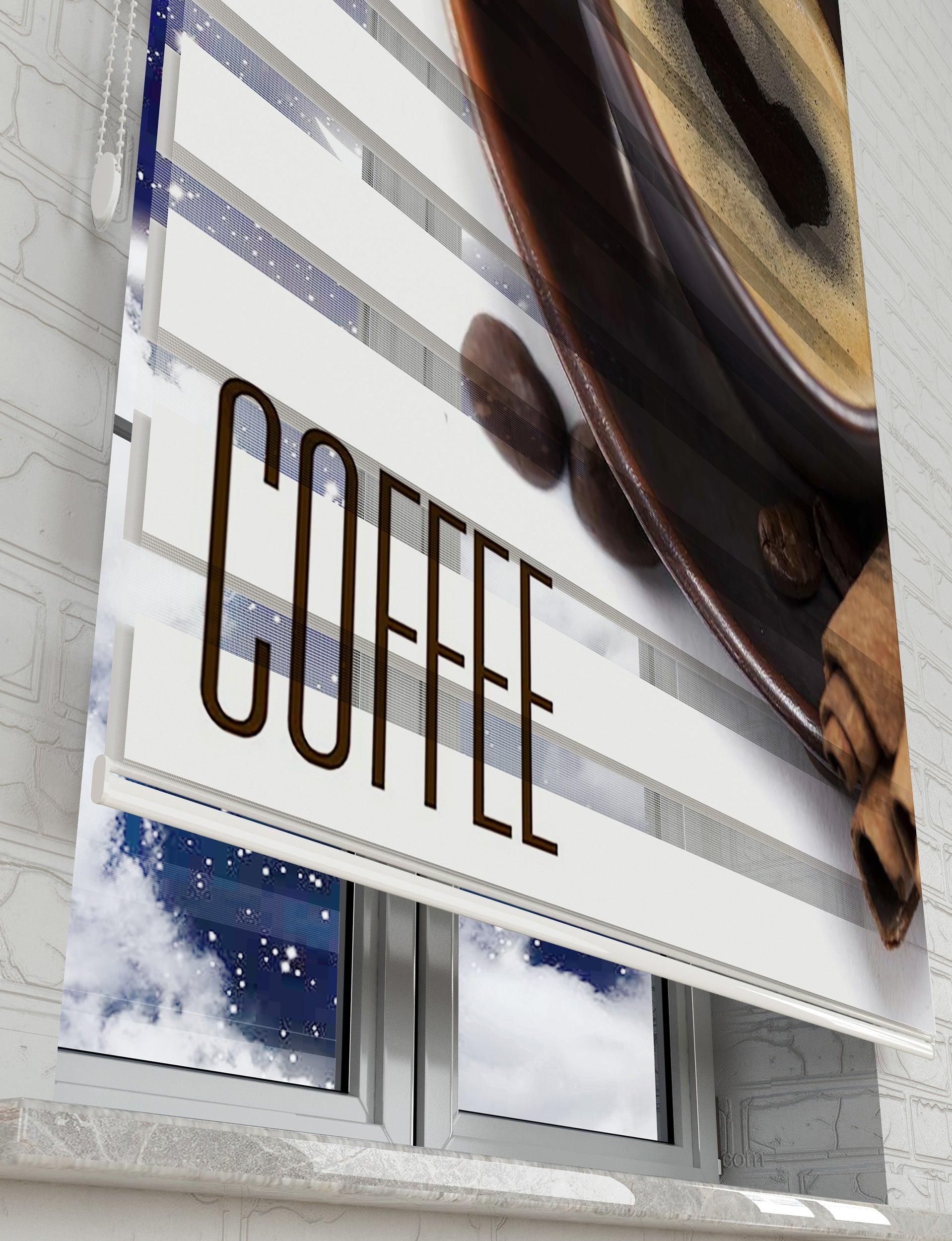 Coffee Kalp Fincan Baskılı Zebra Perde -Mutfak Perdesi - AD HOME Tekstil