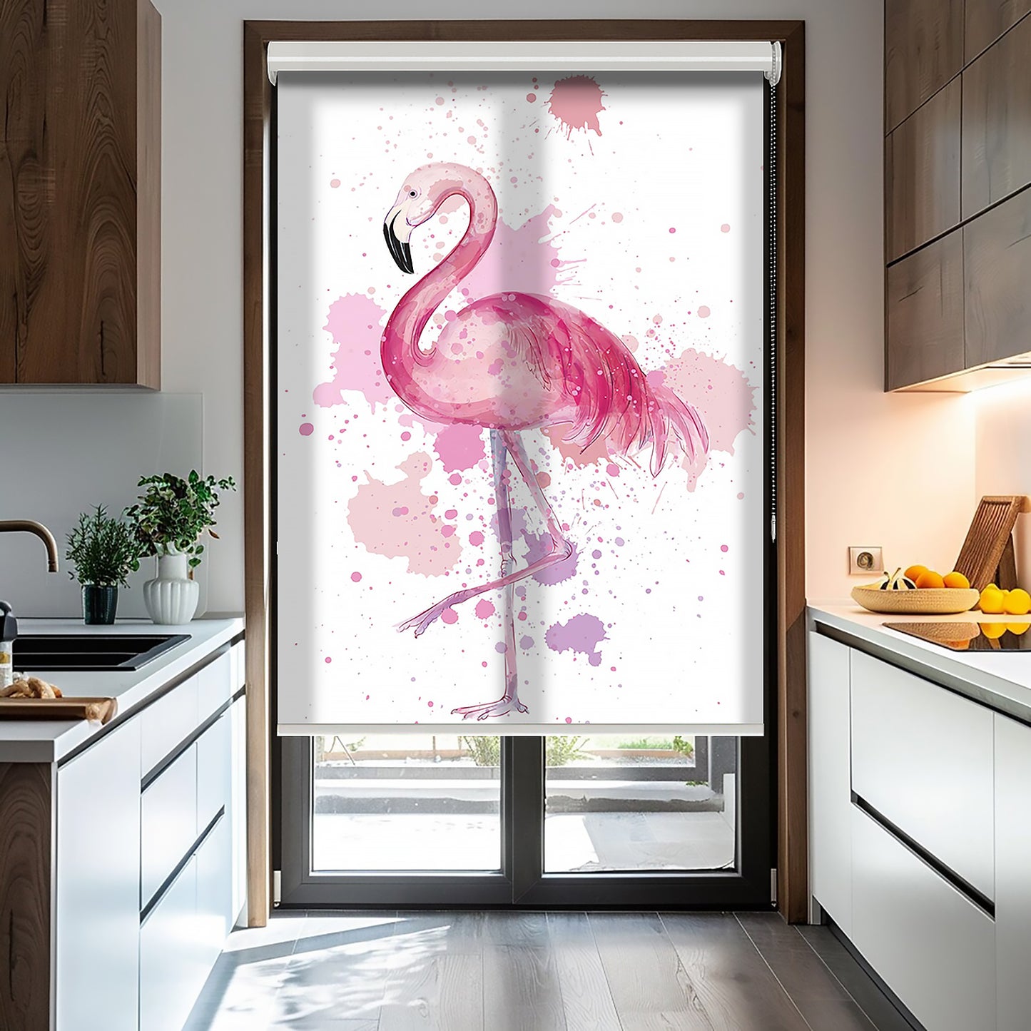 Flamingo Vektör Baskılı Stor Perde - Baskılı Güneşlik Perdesi - Mutfak Perdesi