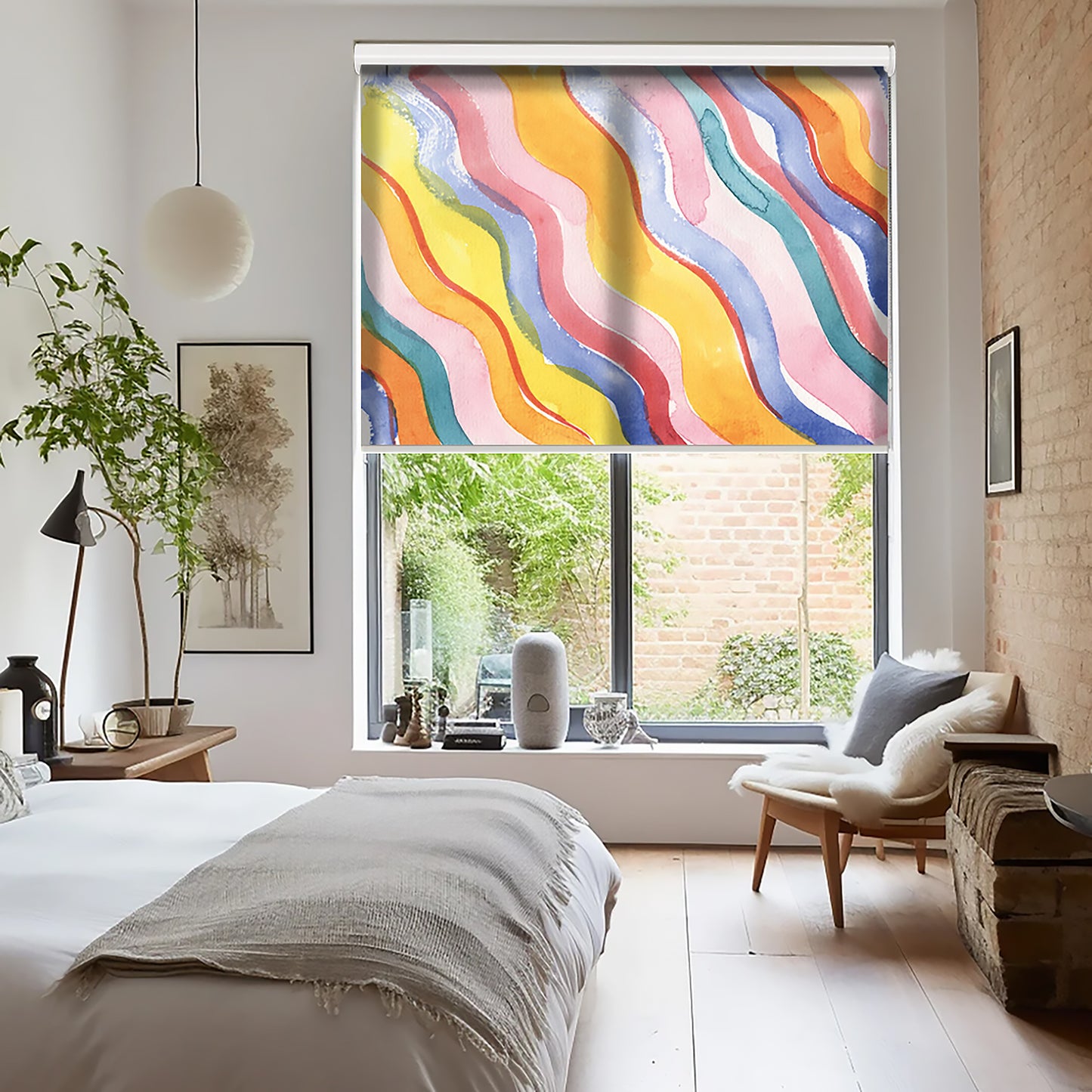 Dalgalı Renker Baskılı Stor Perde - Baskılı Güneşlik Perdesi -  Salon Perdesi - AD HOME Tekstil