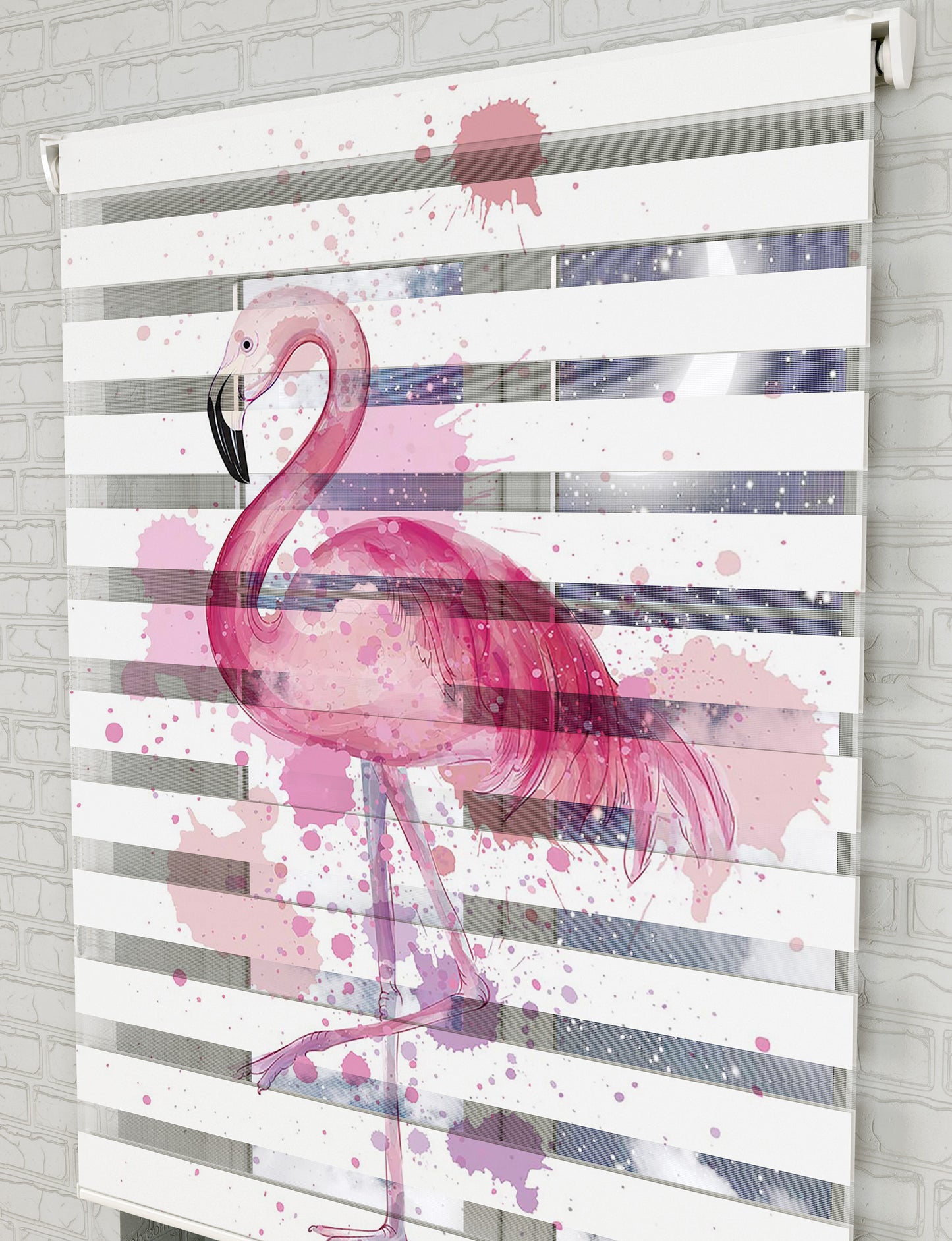 Flamingo Vektör Baskılı Zebra Perde -Mutfak Perdesi - AD HOME Tekstil