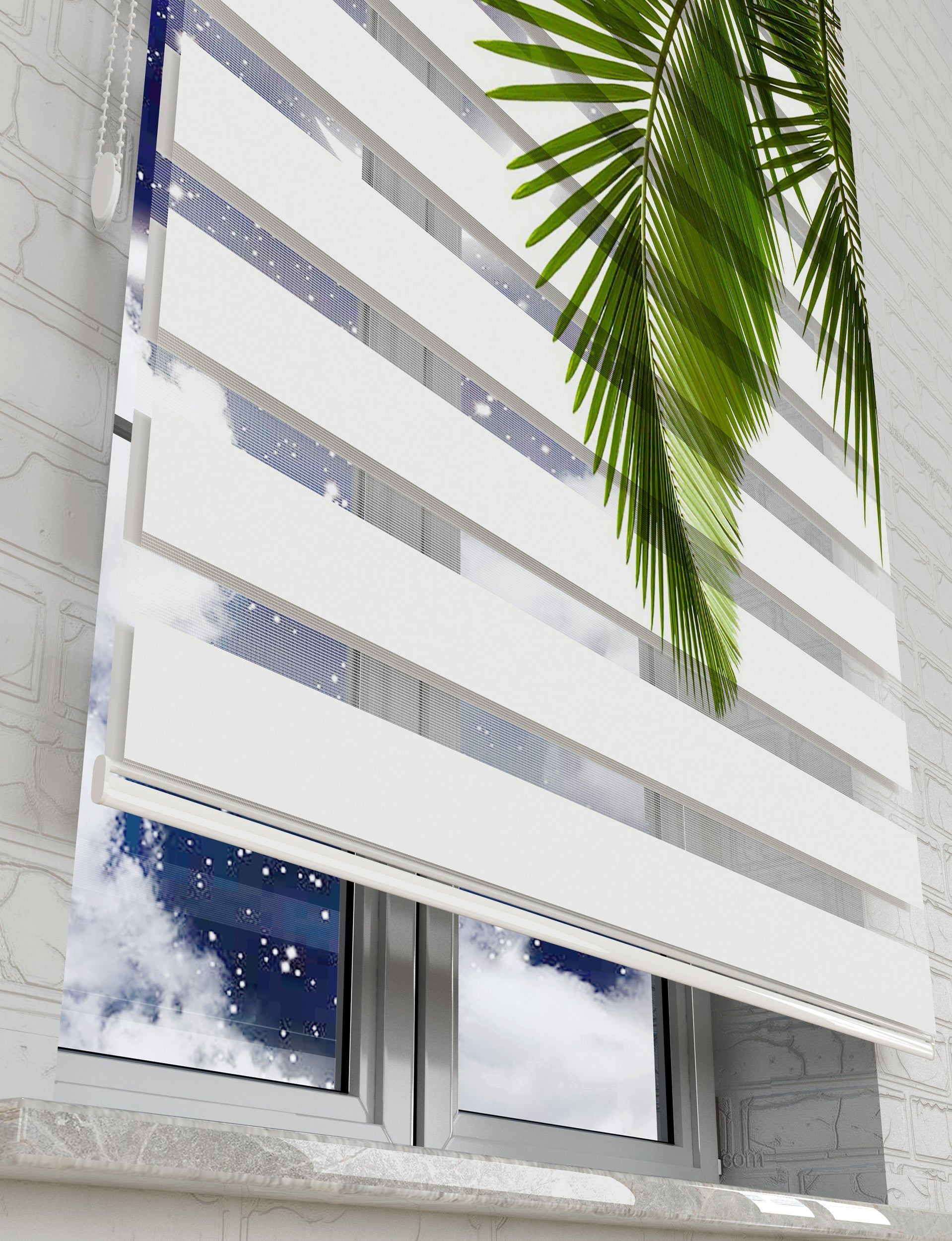 Palmiye Yaprakları Baskılı Zebra Perde -Mutfak Perdesi - AD HOME Tekstil