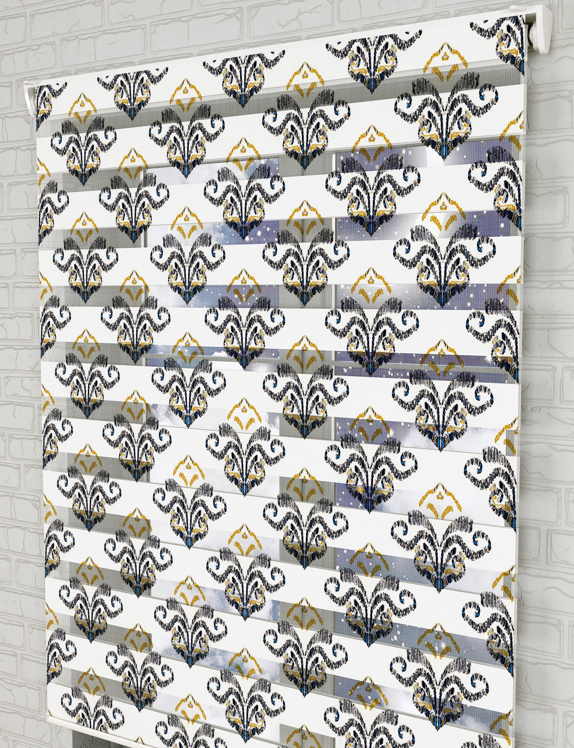 Suluboya Damask Baskılı Zebra Perde - Mutfak Perdesi, Salon Perdesi, Yatak Odası Perde - AD HOME Tekstil