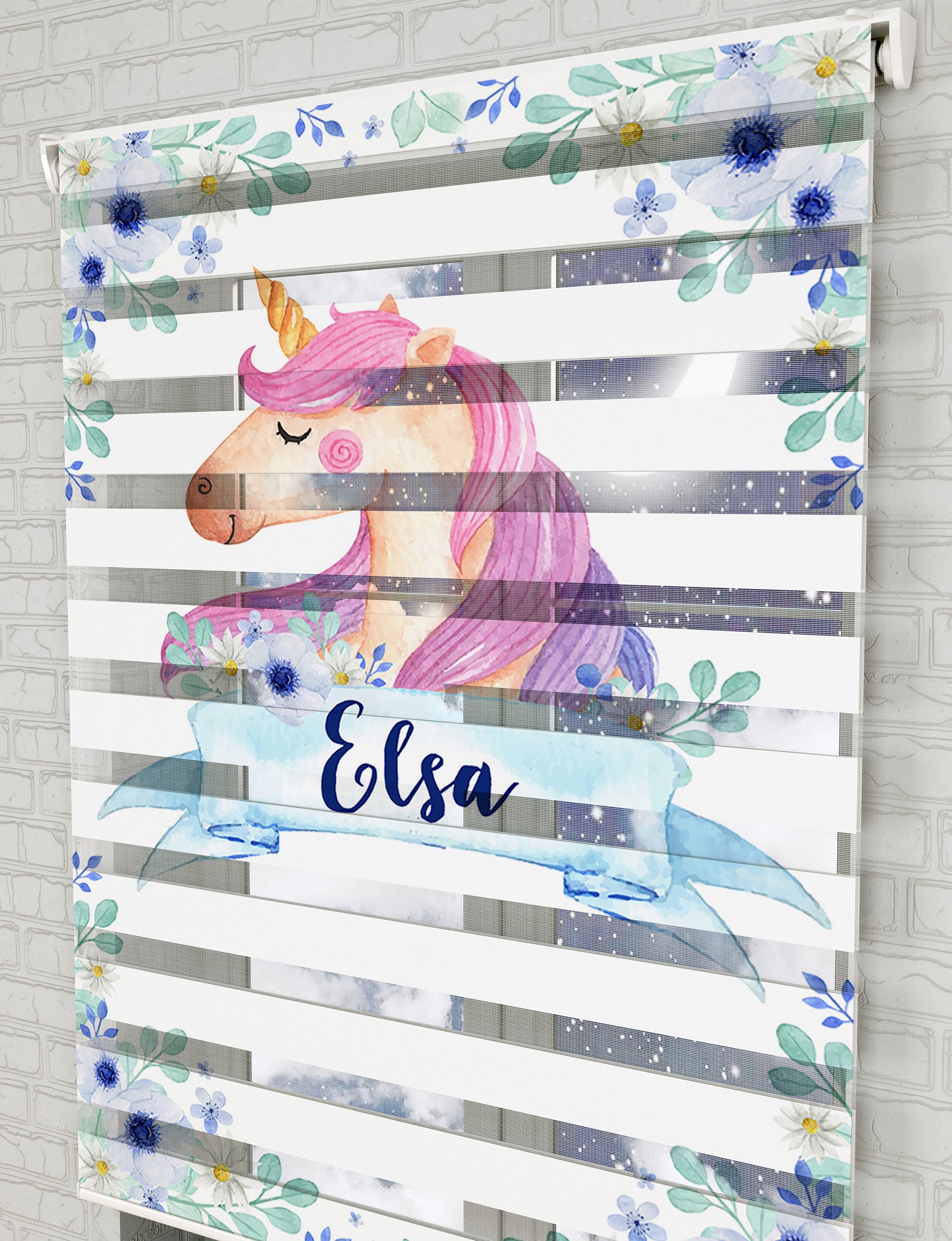 Unicorn At Baskılı Zebra Perde - Kız Çocuk Odası Perdesi, Bebek Odası Perdesi - AD HOME Tekstil