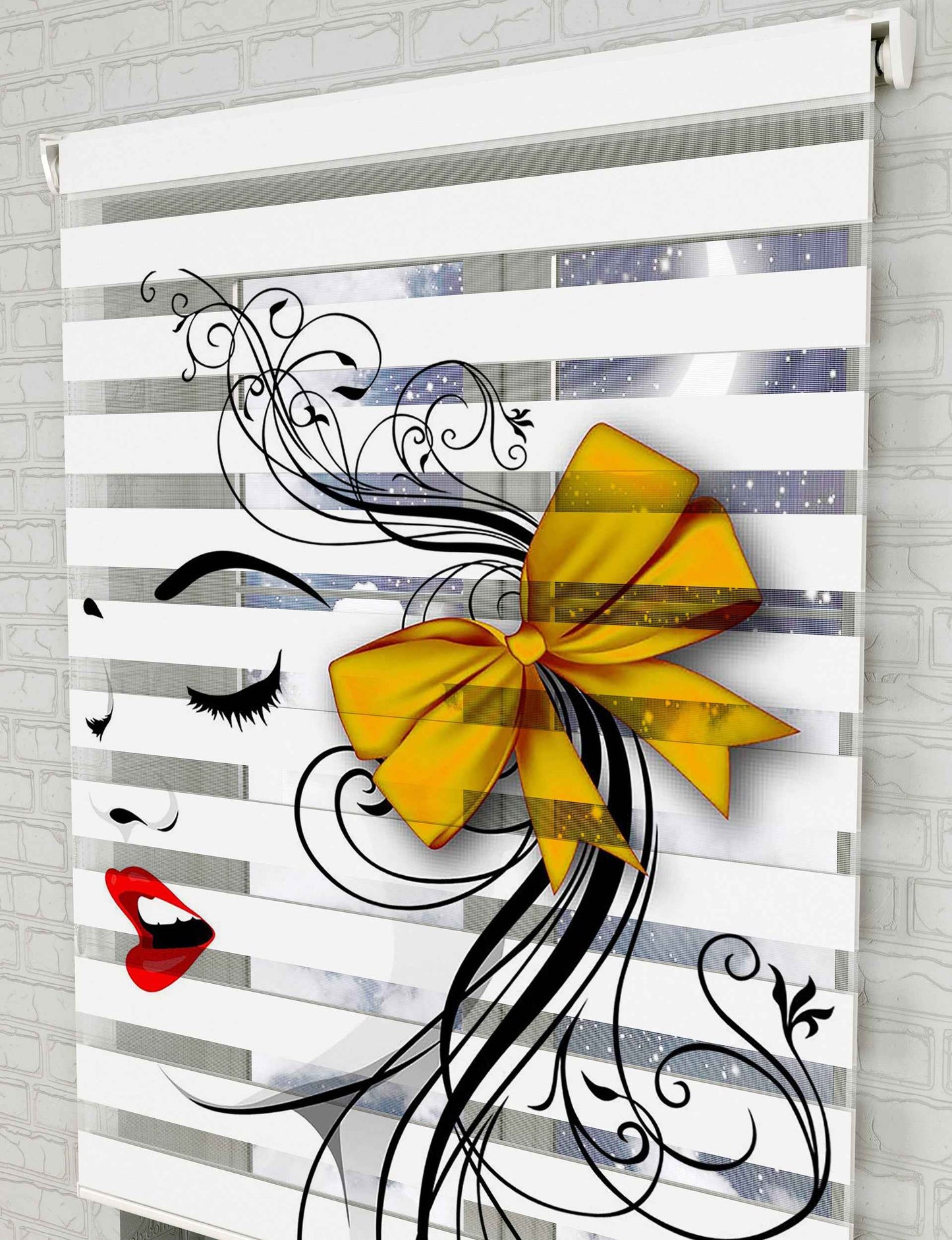 Sarı Tokalı Bayan Vector Baskılı Zebra Perde - Genç Odası Perdesi - AD HOME Tekstil