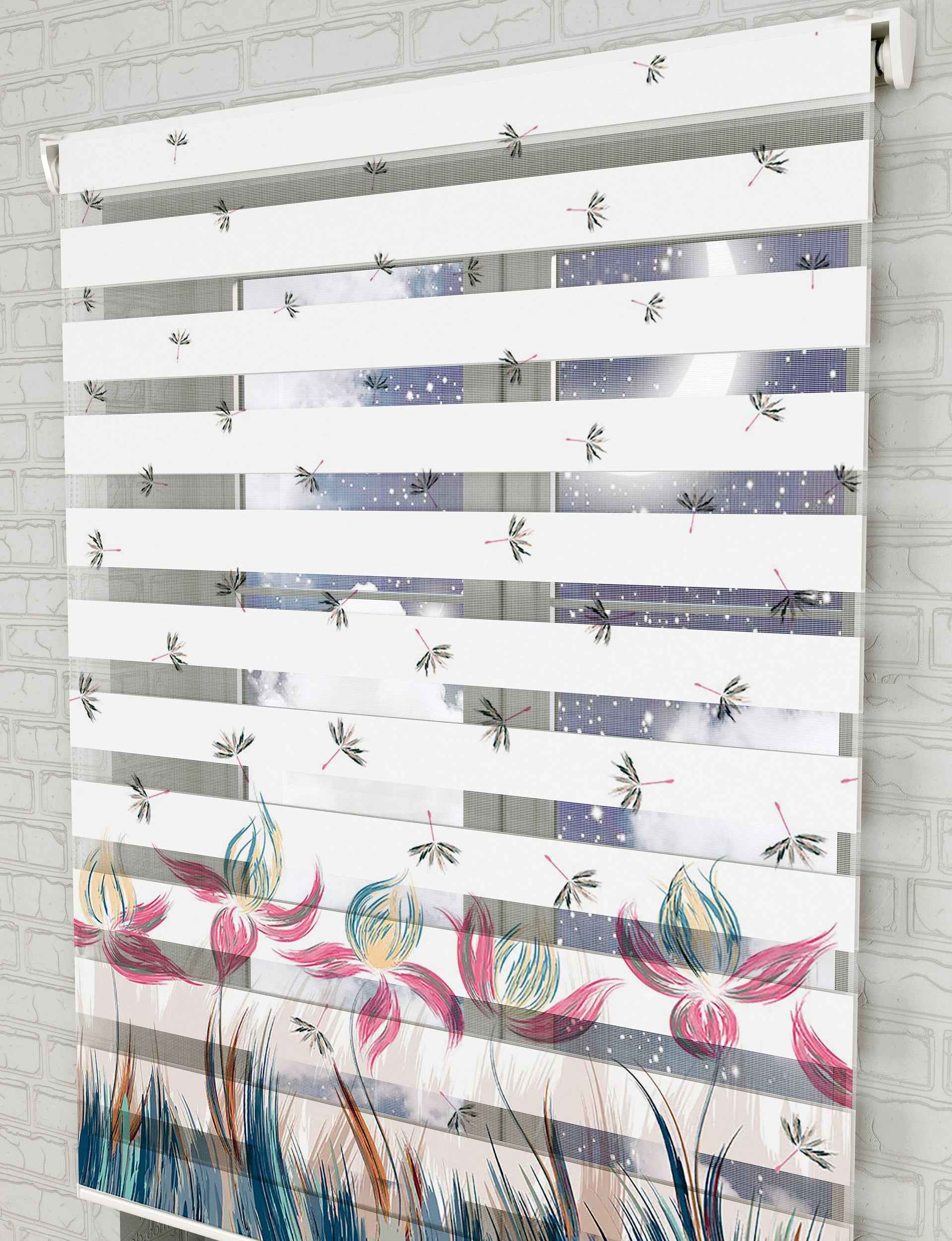 Laleler Baskılı Zebra Perde -Salon Perdesi - AD HOME Tekstil