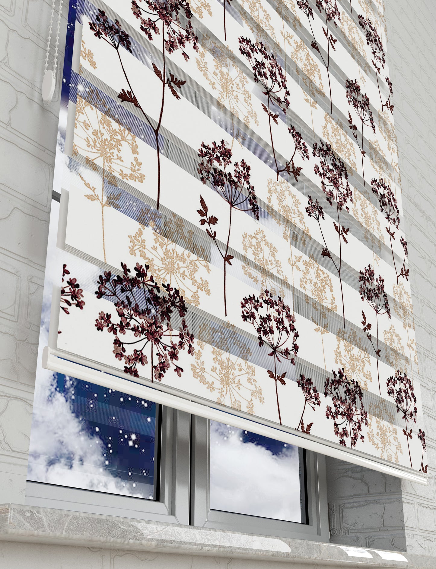 Çiçekler Baskılı Zebra Perde -Salon Perdesi - AD HOME Tekstil