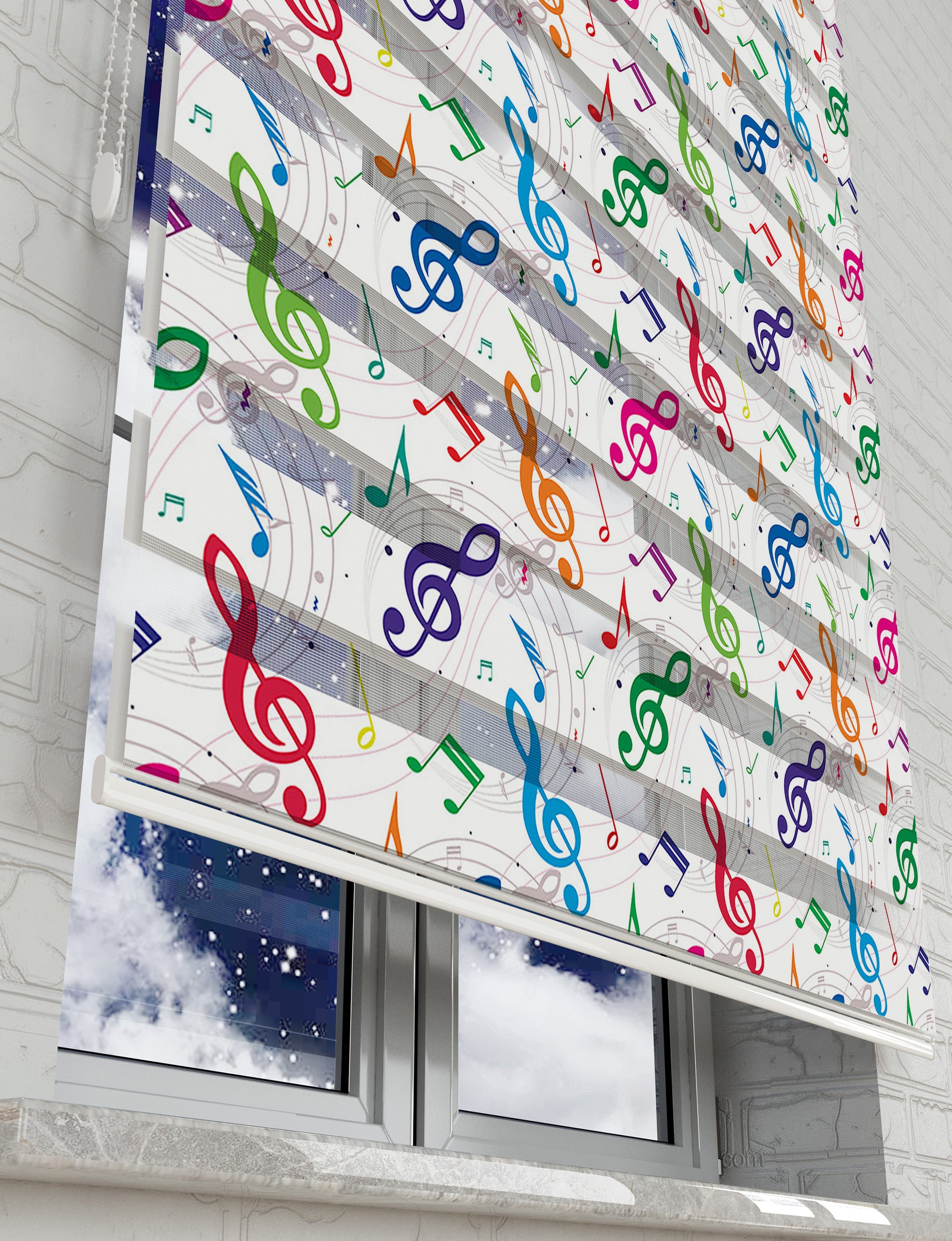 Müzik Notaları Baskılı Zebra Perde - Kız Çocuk Odası Perdesi - AD HOME Tekstil