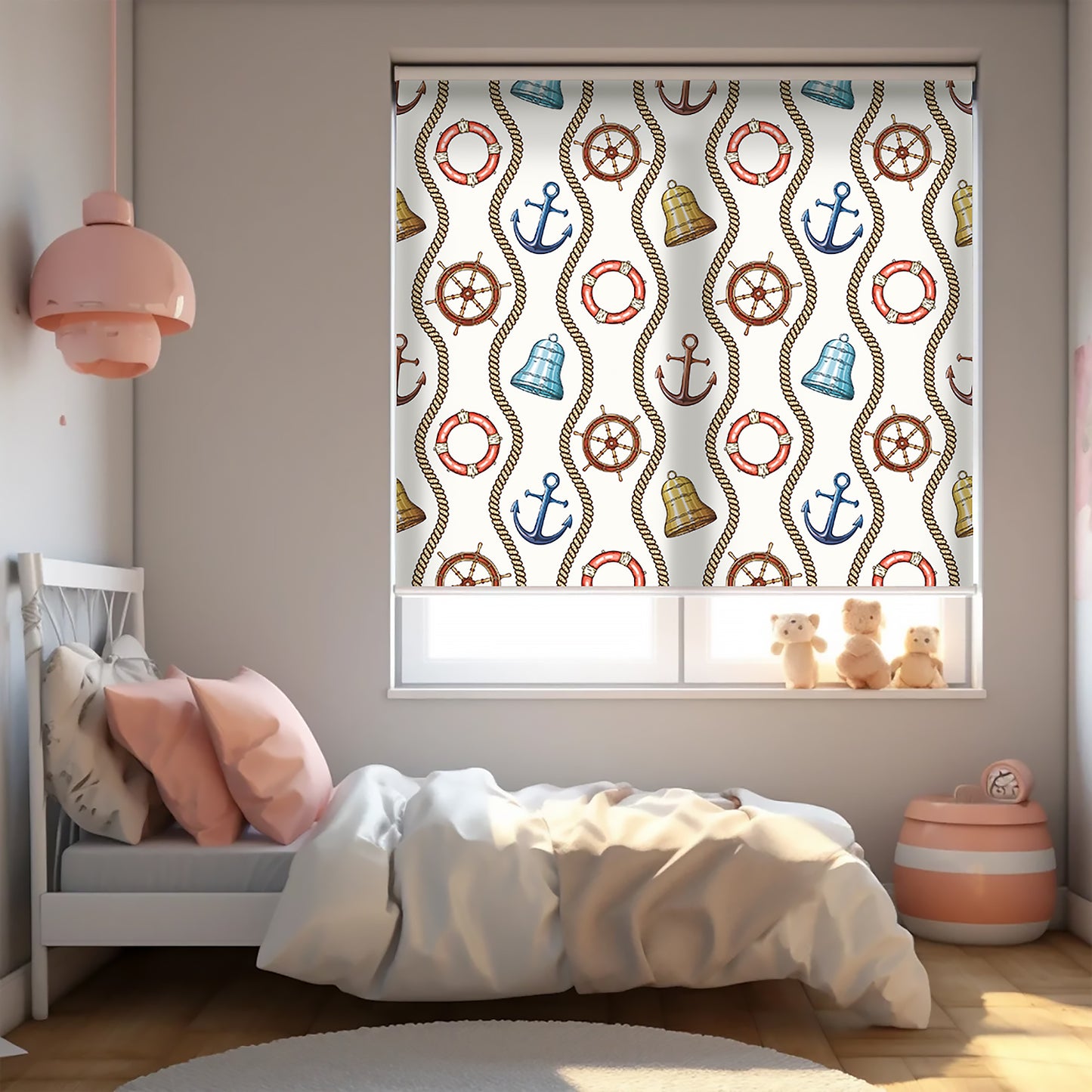 Denizci Baskılı Stor Perde - Baskılı Güneşlik Perdesi - Erkek Çocuk Odası Perdesi - AD HOME Tekstil