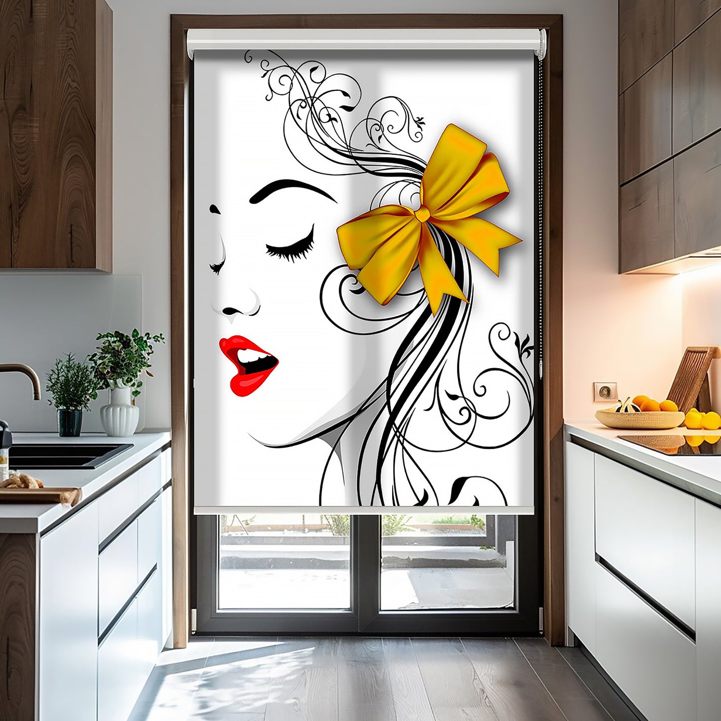 Sarı Tokalı Vector Baskılı Stor Perde - Güneşlik Perdesi - Genç Odası Perdesi - AD HOME Tekstil