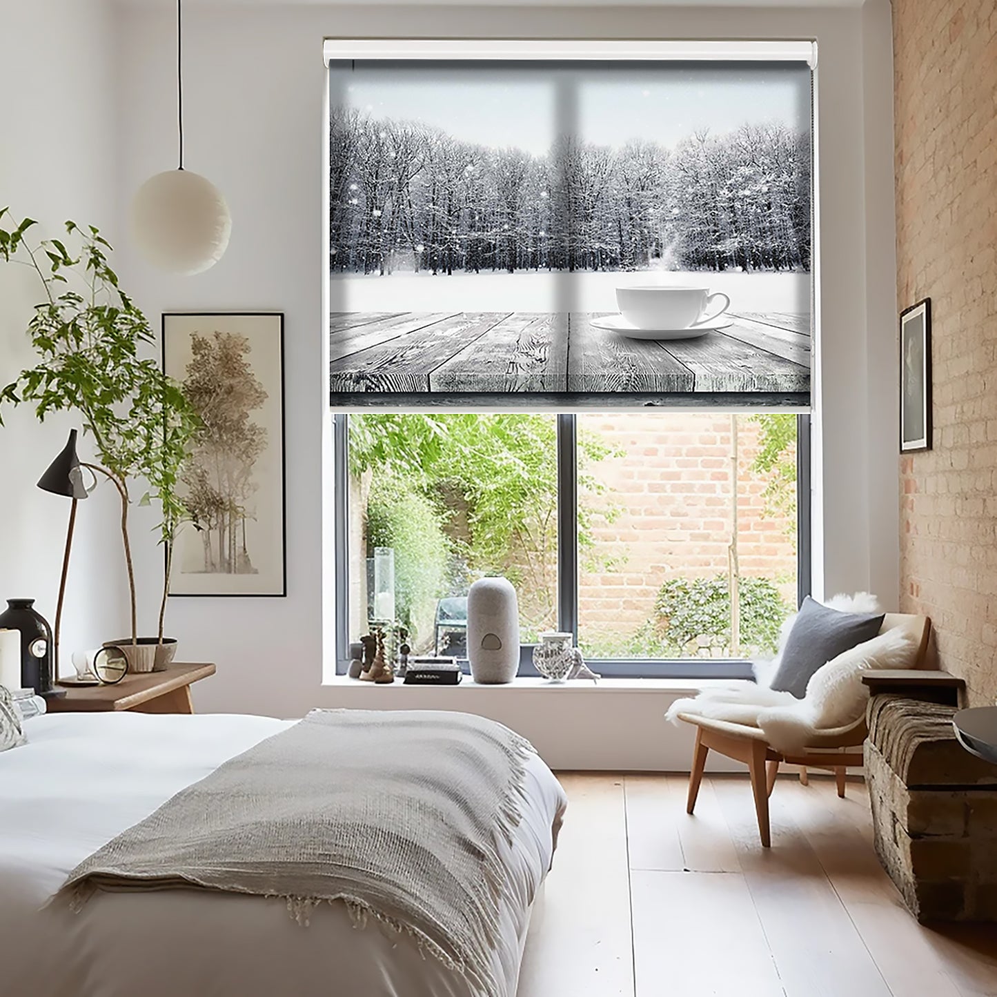 Çay ve Kış Baskılı Stor Perde - Baskılı Güneşlik Perdesi - Mutfak Perdesi - AD HOME Tekstil
