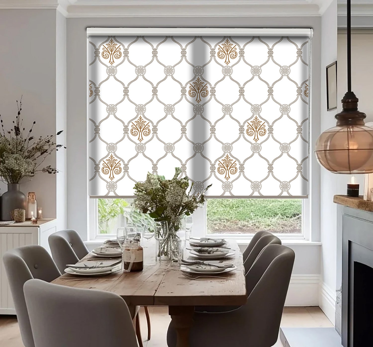 Damask Baskılı Stor Perde - Baskılı Güneşlik Perdesi - Salon Perdesi - AD HOME Tekstil