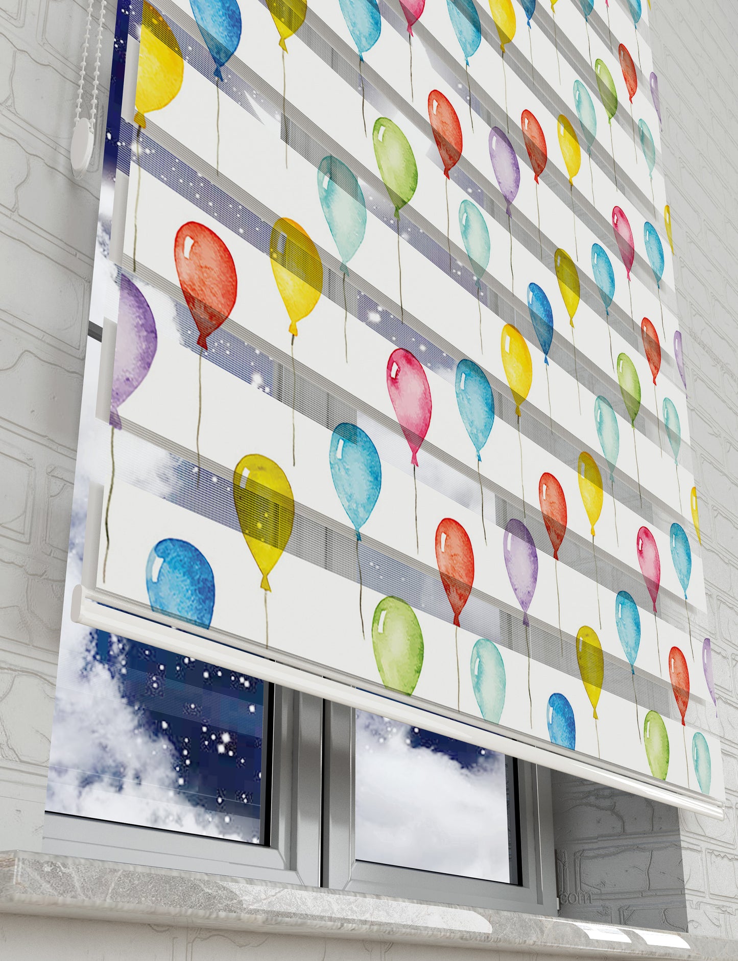 Renkli Balonlar Baskılı Zebra Perde - Bebek Odası Perdesi - AD HOME Tekstil