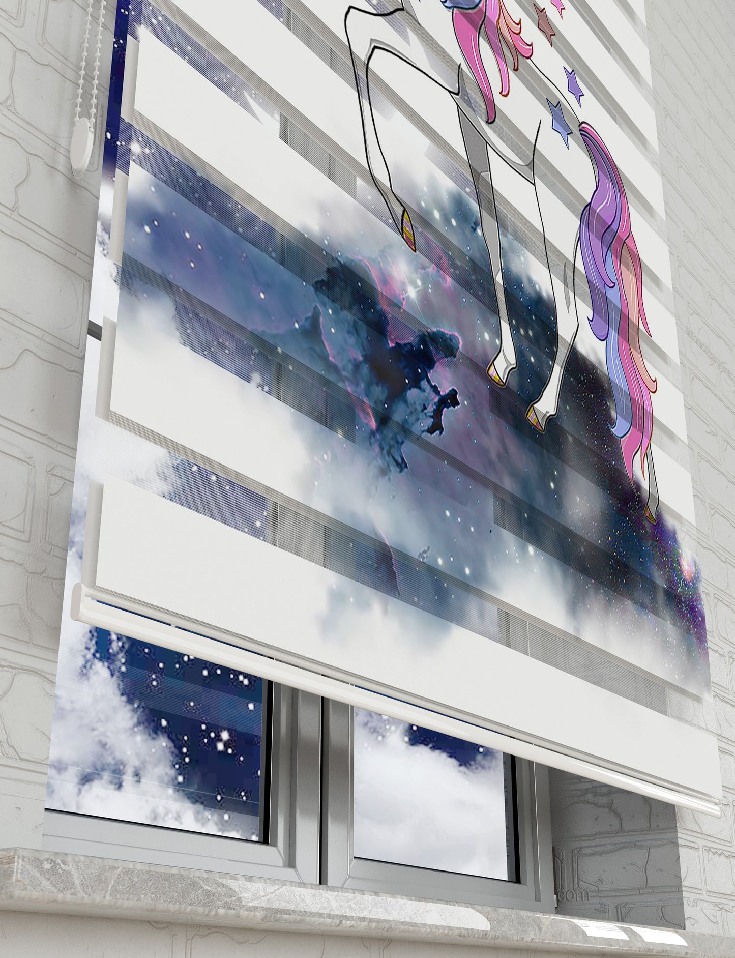 Unicorn ve Bulutlar Baskılı Zebra Perde - Kız Çocuk Odası Perdesi - AD HOME Tekstil