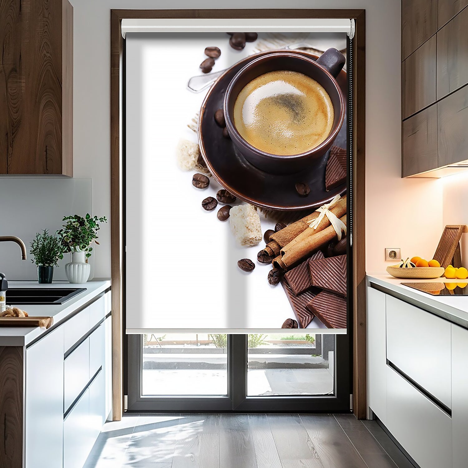 Kahve ve Çikolata Parçaları Baskılı Stor Perde - Güneşlik Perdesi - Mutfak Perdesi - AD HOME Tekstil