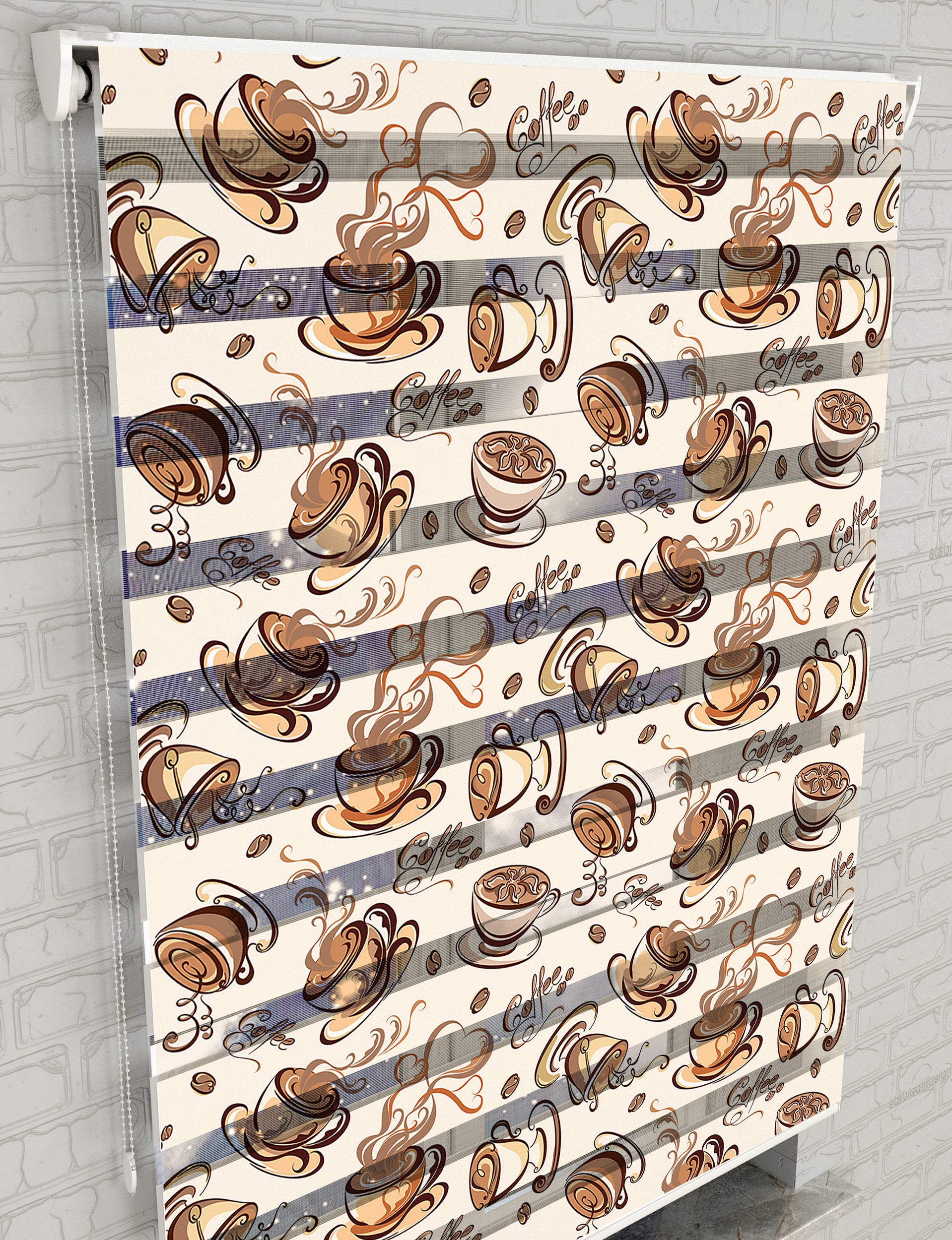 Fincan Coffee Baskılı Zebra Perde -Mutfak Perdesi - AD HOME Tekstil