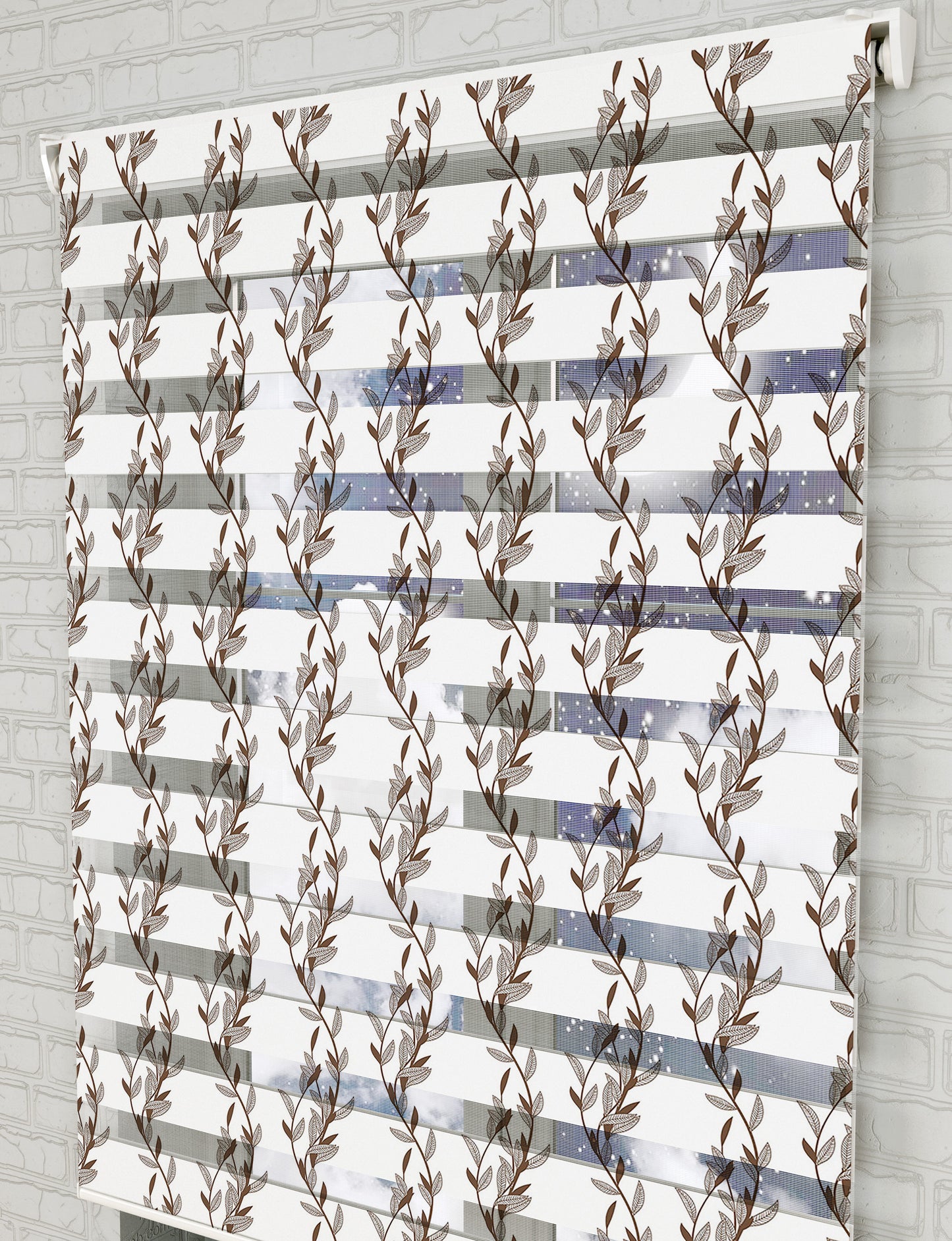 Çiçek ve Dallar Baskılı Zebra Perde -Mutfak Perdesi - AD HOME Tekstil