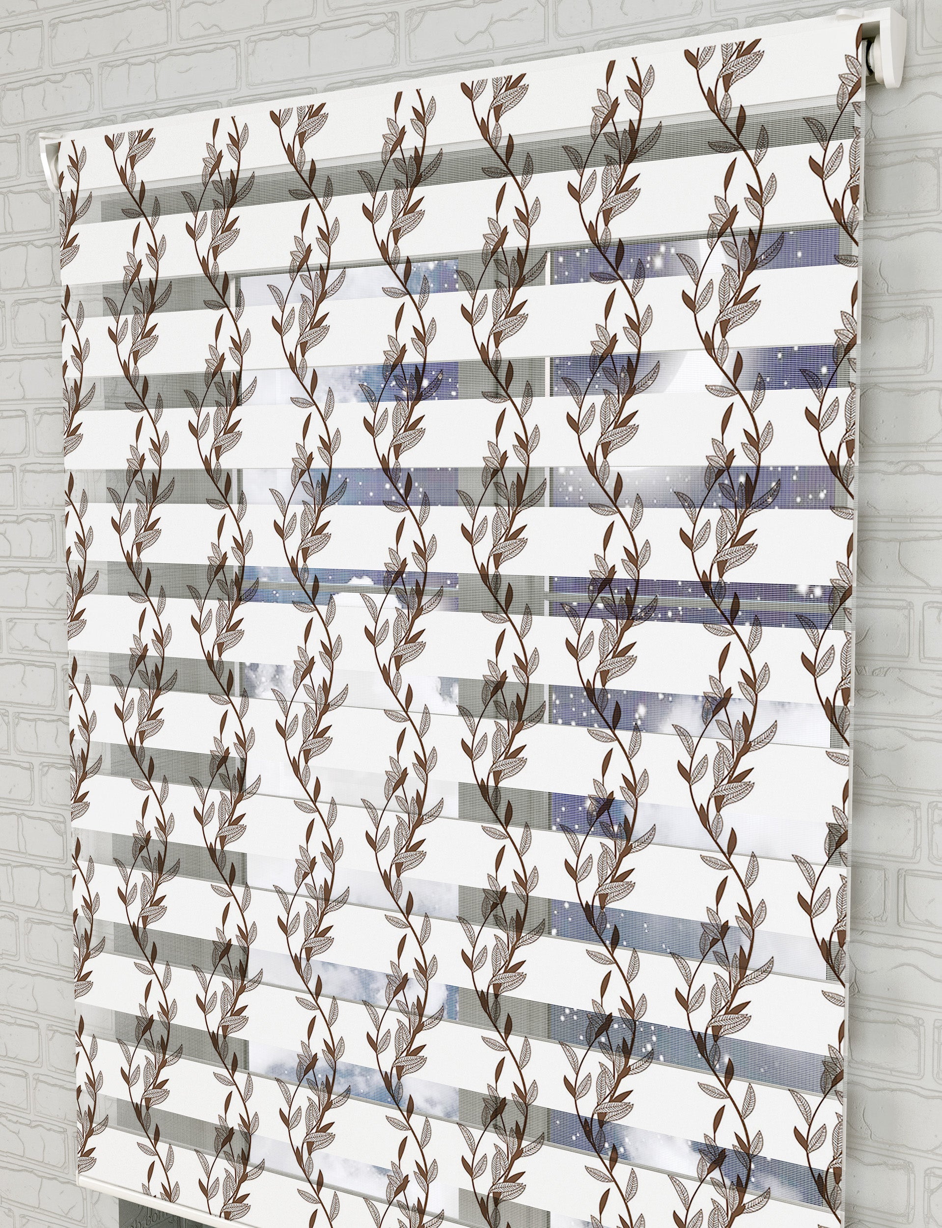 Çiçek ve Dallar Baskılı Zebra Perde -Mutfak Perdesi - AD HOME Tekstil