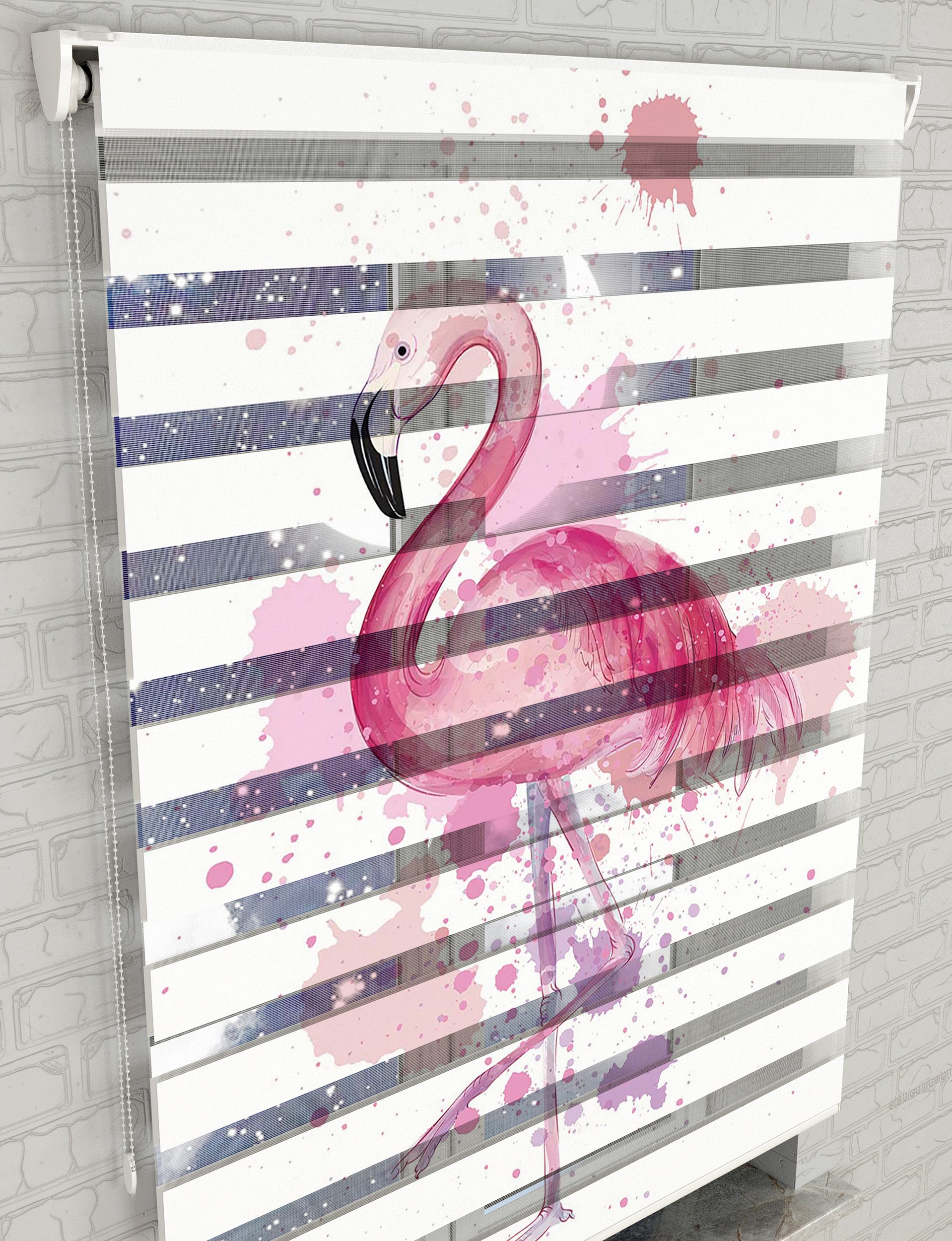 Flamingo Vektör Baskılı Zebra Perde -Mutfak Perdesi - AD HOME Tekstil