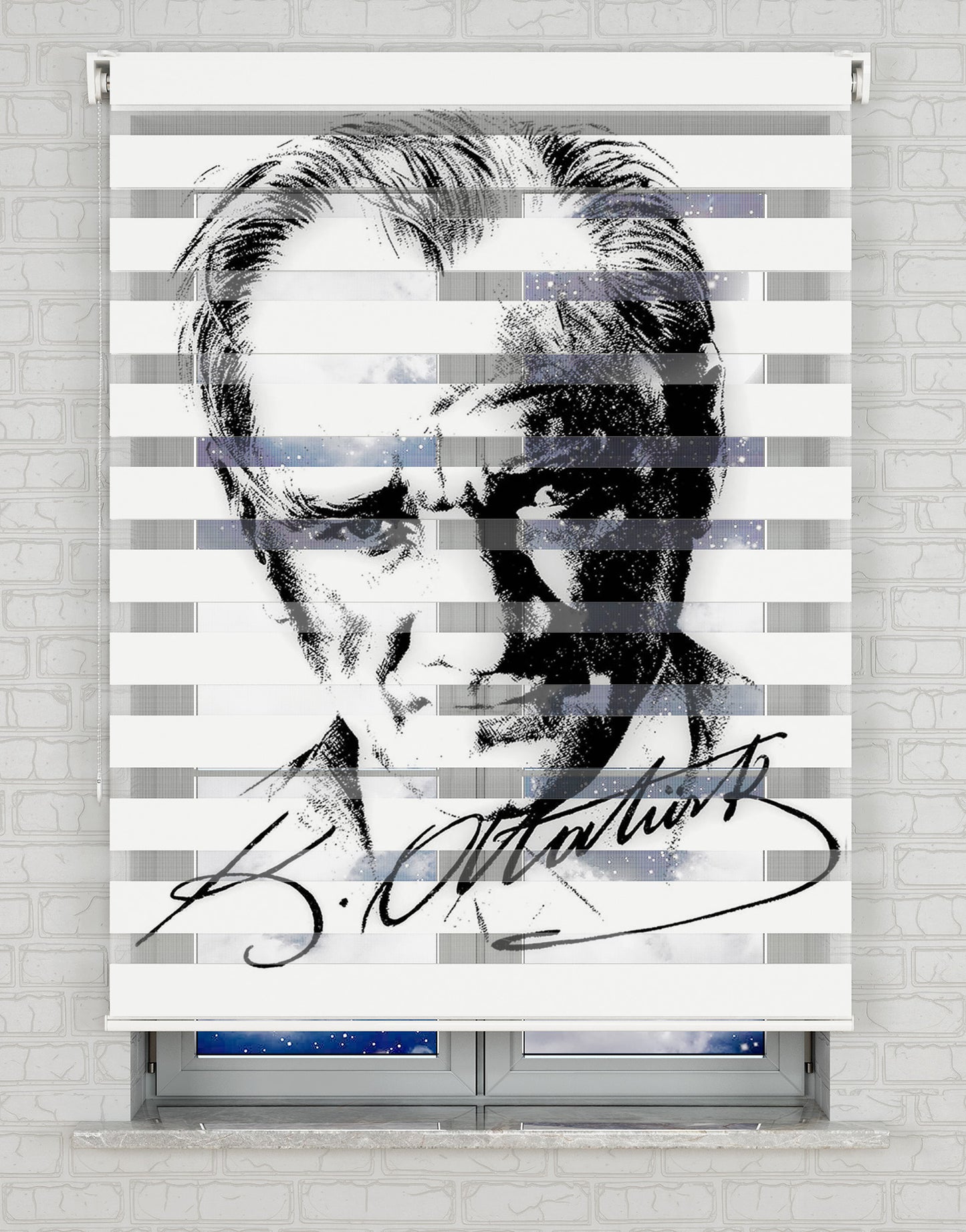 Mustafa Kemal Atatürk Baskılı Zebra Perde - Genç Odası Perdesi, Salon Perdesi