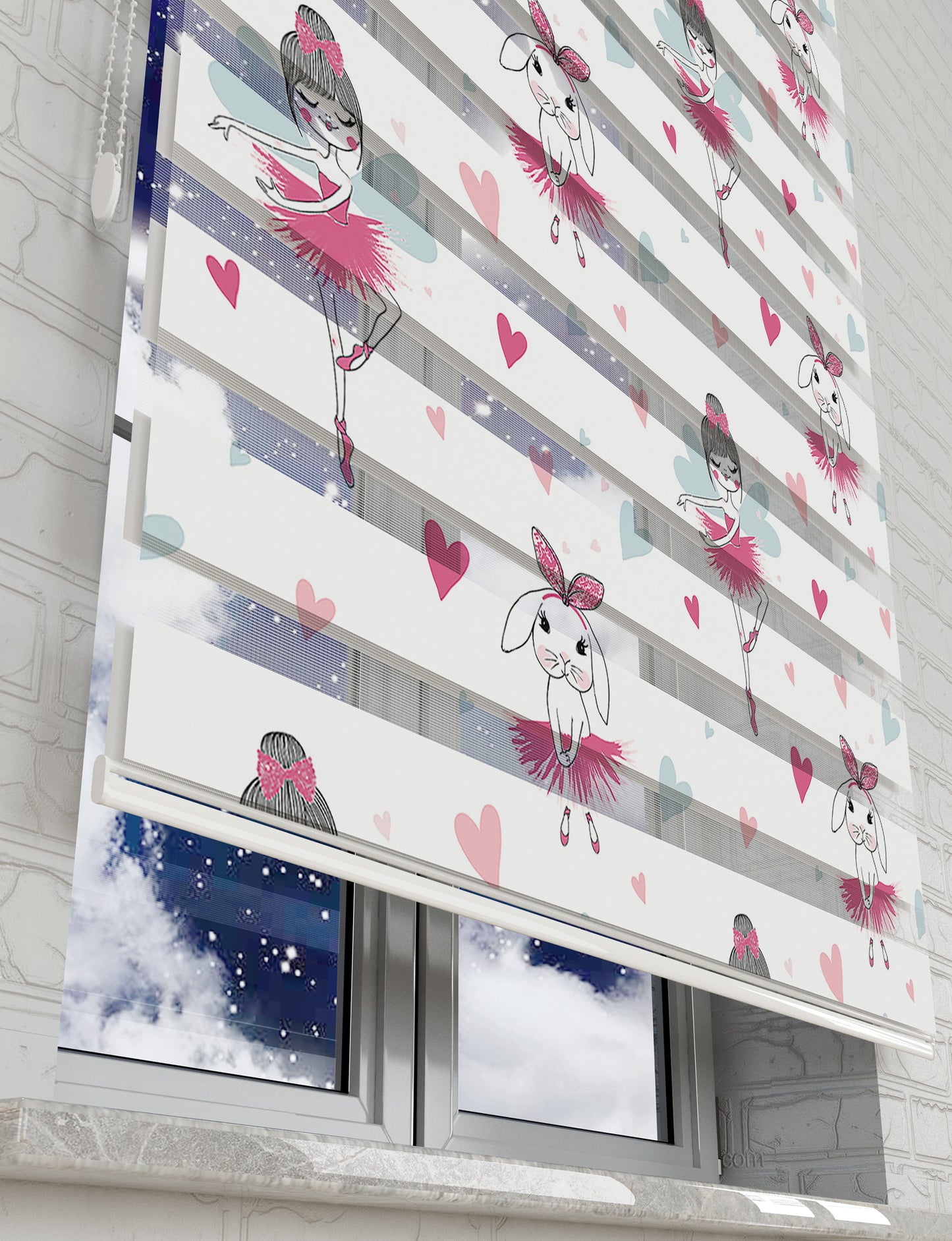 Balerin Desen Baskılı Zebra Perde - Kız Çocuk Odası Perdesi - AD HOME Tekstil