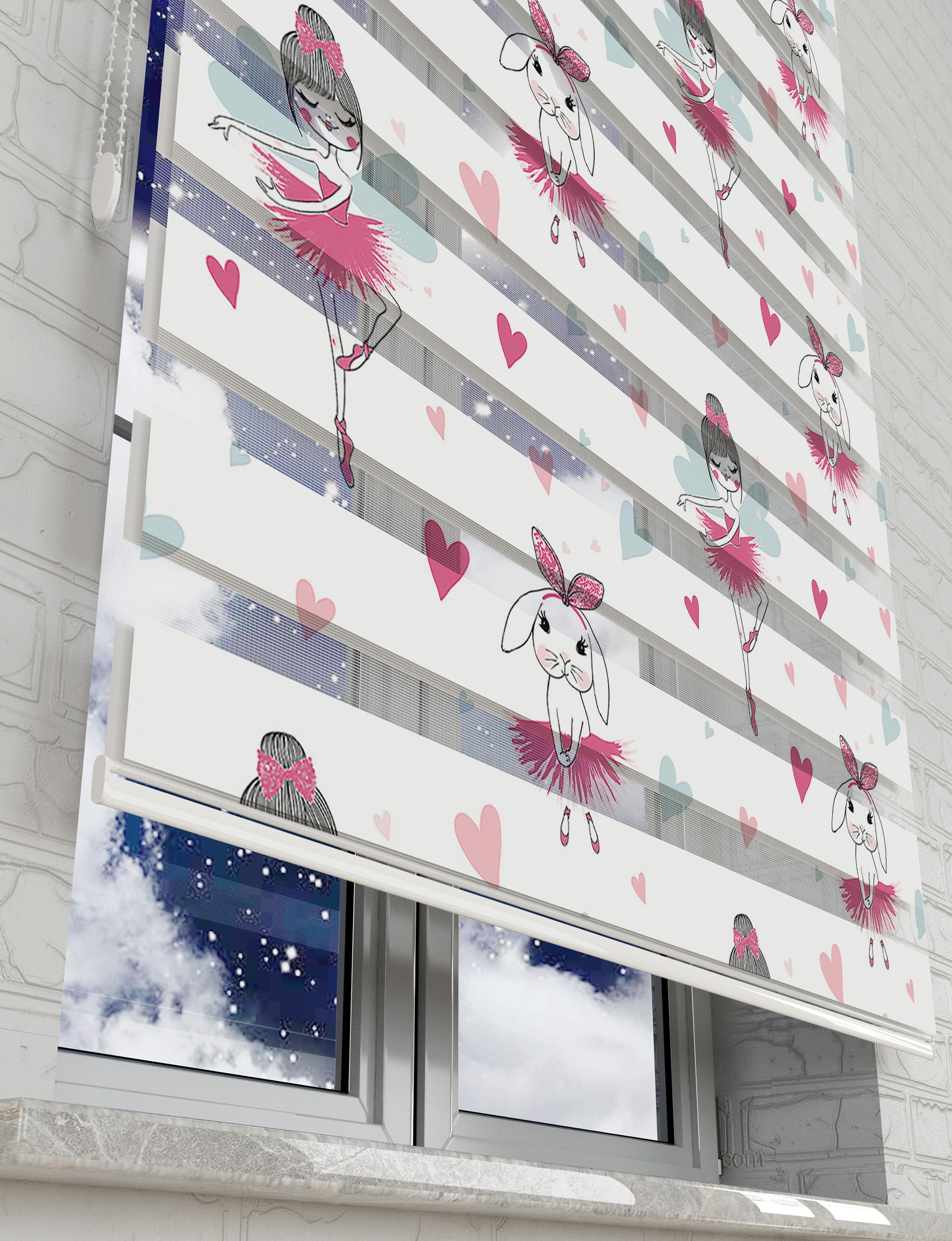 Balerin Desen Baskılı Zebra Perde - Kız Çocuk Odası Perdesi - AD HOME Tekstil
