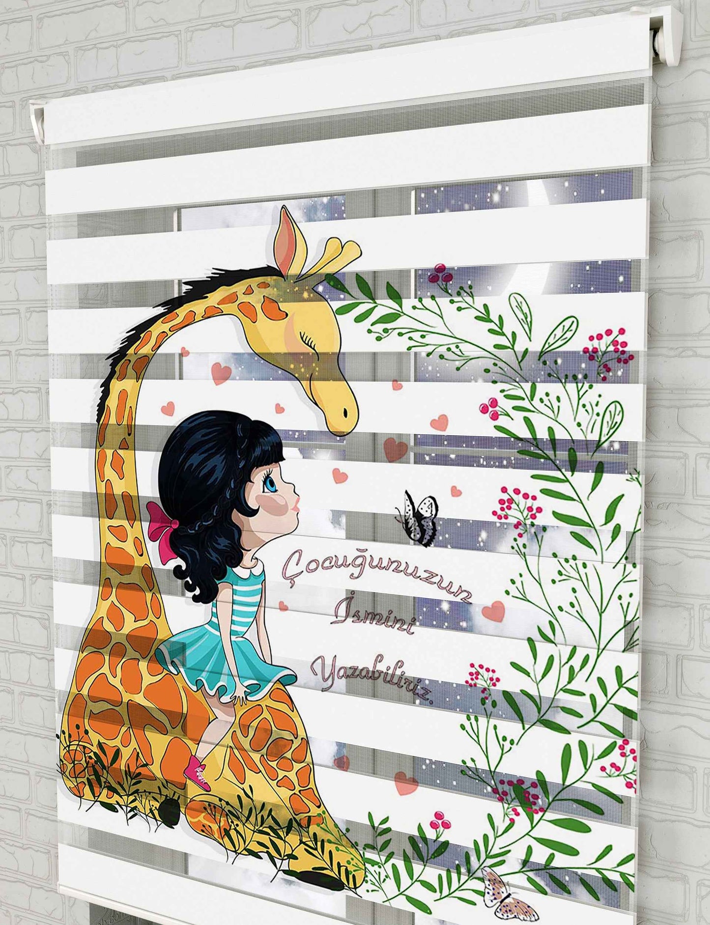 Sevimli Zürafa Baskılı Zebra Perde -Bebek Odası Perdesi - AD HOME Tekstil
