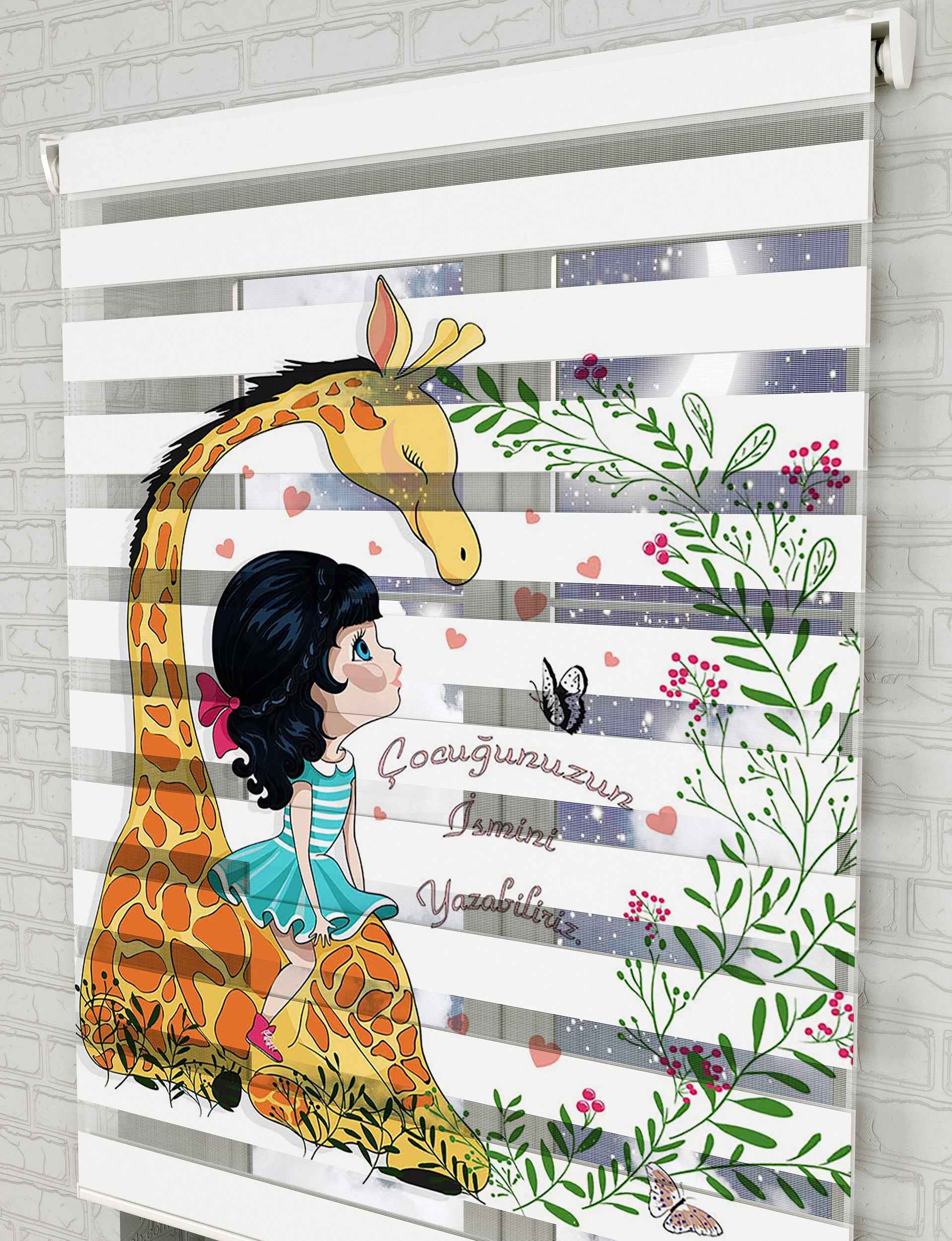 Sevimli Zürafa Baskılı Zebra Perde -Bebek Odası Perdesi - AD HOME Tekstil
