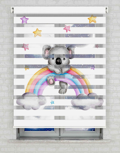 Gökkuşağı ve Sevimli Koala Baskılı Zebra Perde - Bebek Odası Perdesi