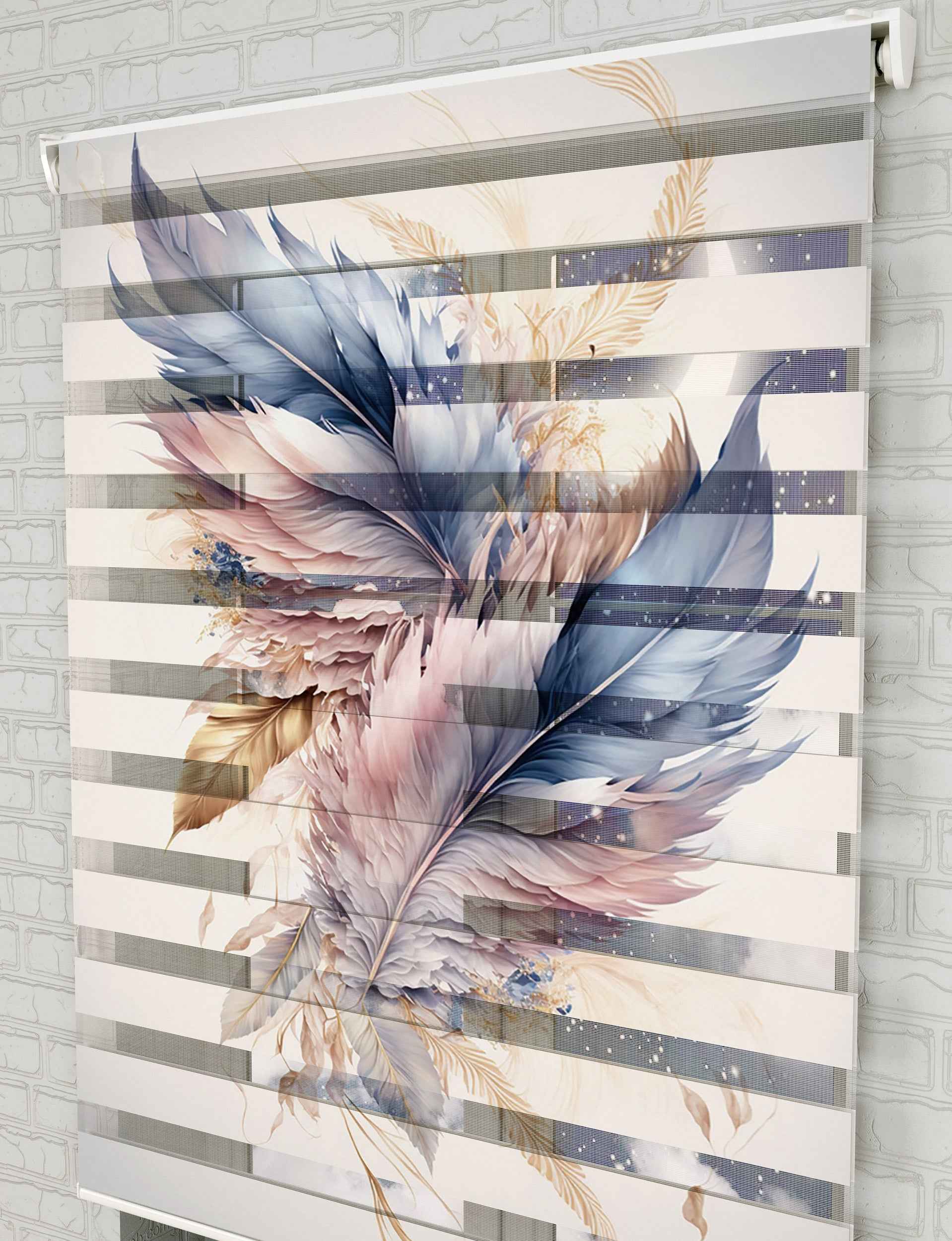 Renkli Tüyler Baskılı Zebra Perde - Salon Perdesi, Mutfak Perdesi - AD HOME Tekstil