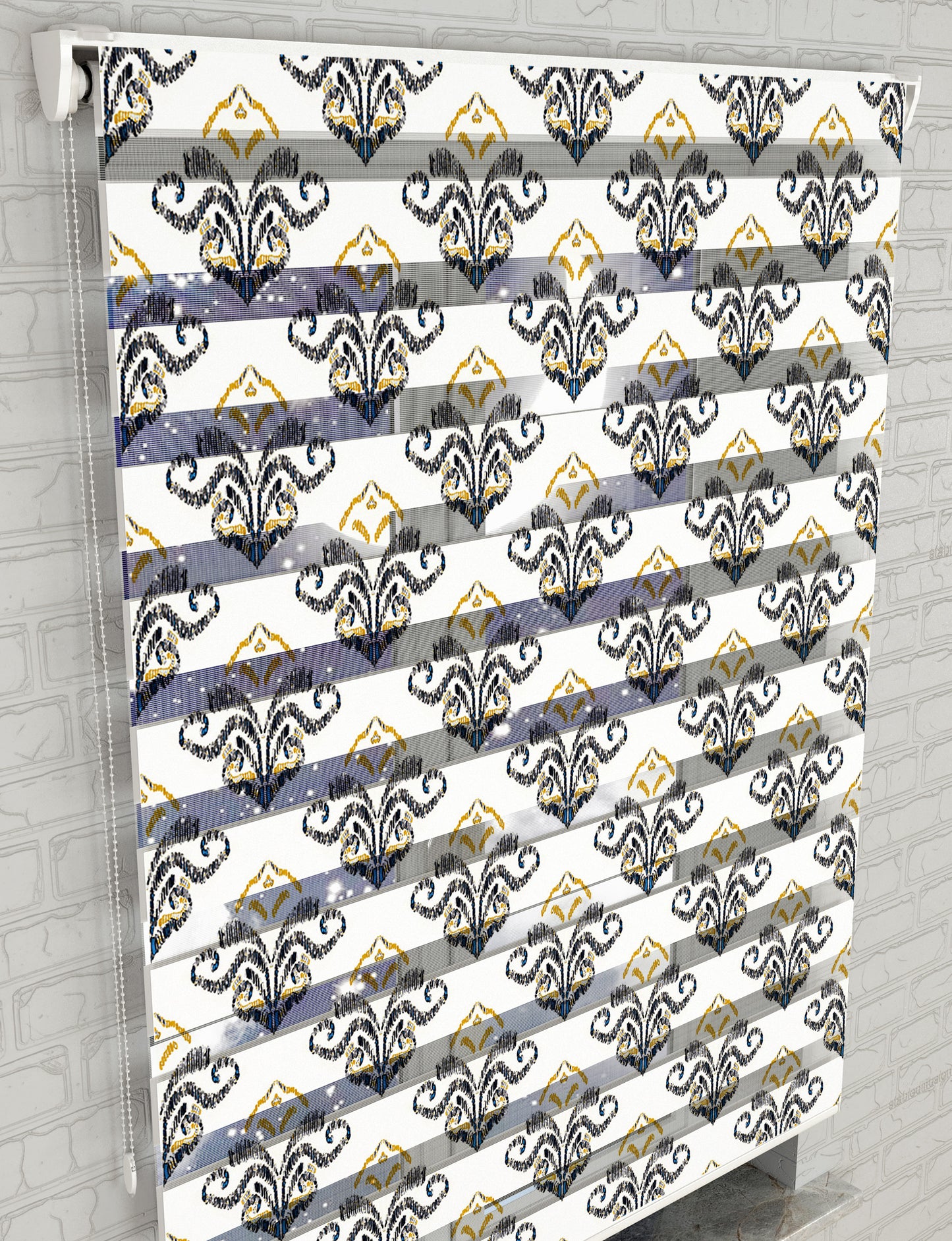 Suluboya Damask Baskılı Zebra Perde - Mutfak Perdesi, Salon Perdesi, Yatak Odası Perde - AD HOME Tekstil