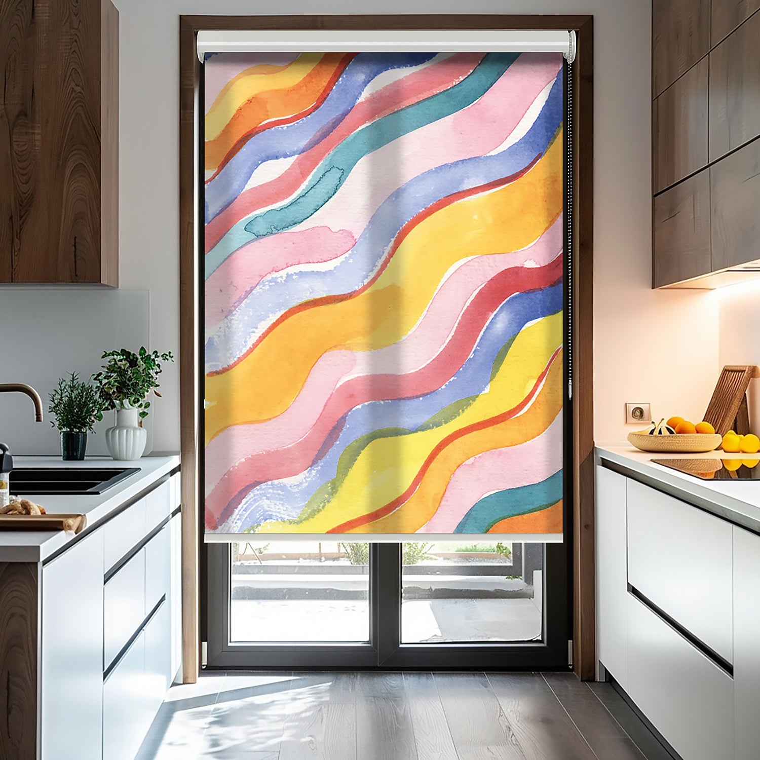 Dalgalı Renker Baskılı Stor Perde - Baskılı Güneşlik Perdesi -  Salon Perdesi - AD HOME Tekstil