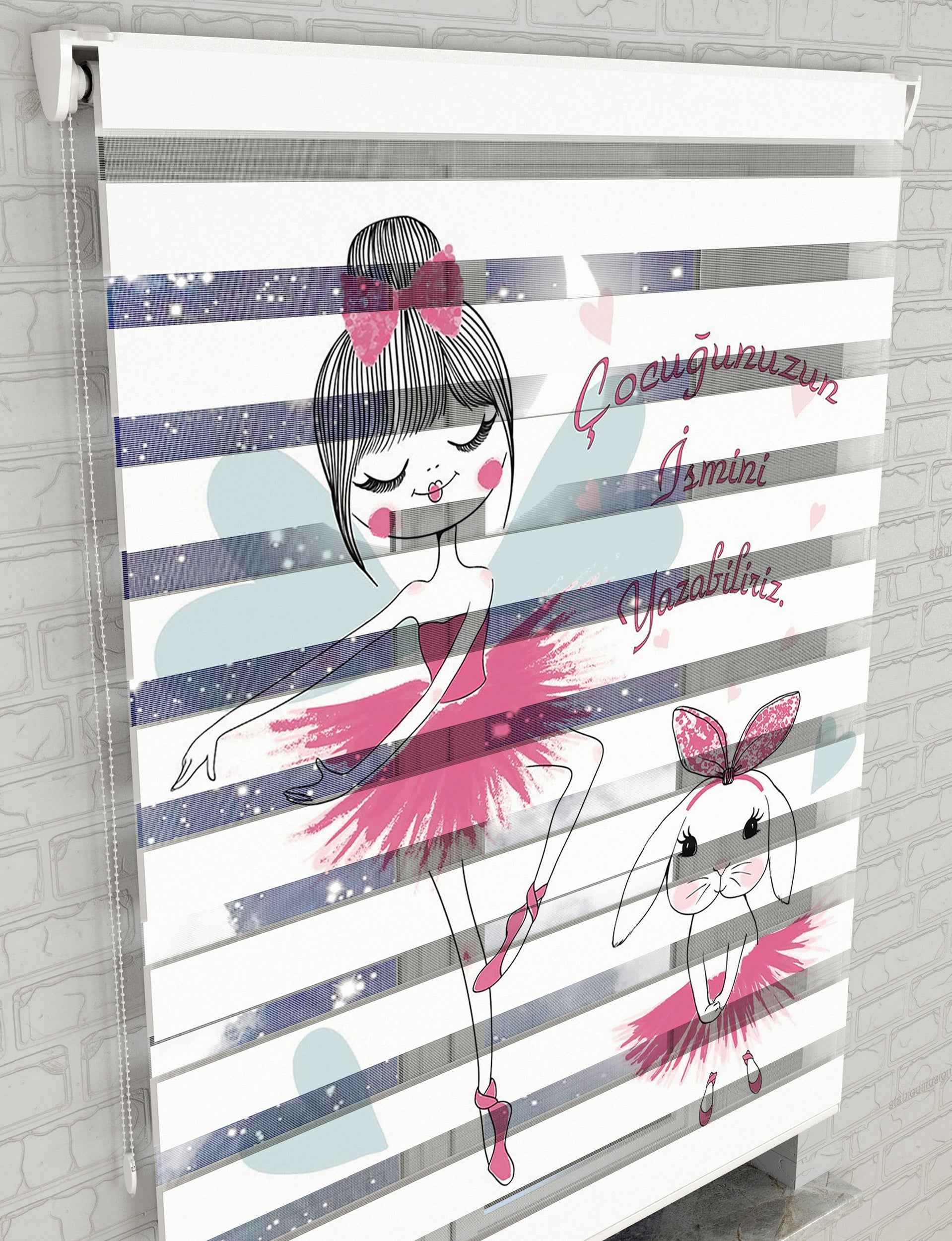 Balerin Tavşan Zebra Perde - Bebek Odası İçin Şık ve Fonksiyonel Seçim - AD HOME Tekstil