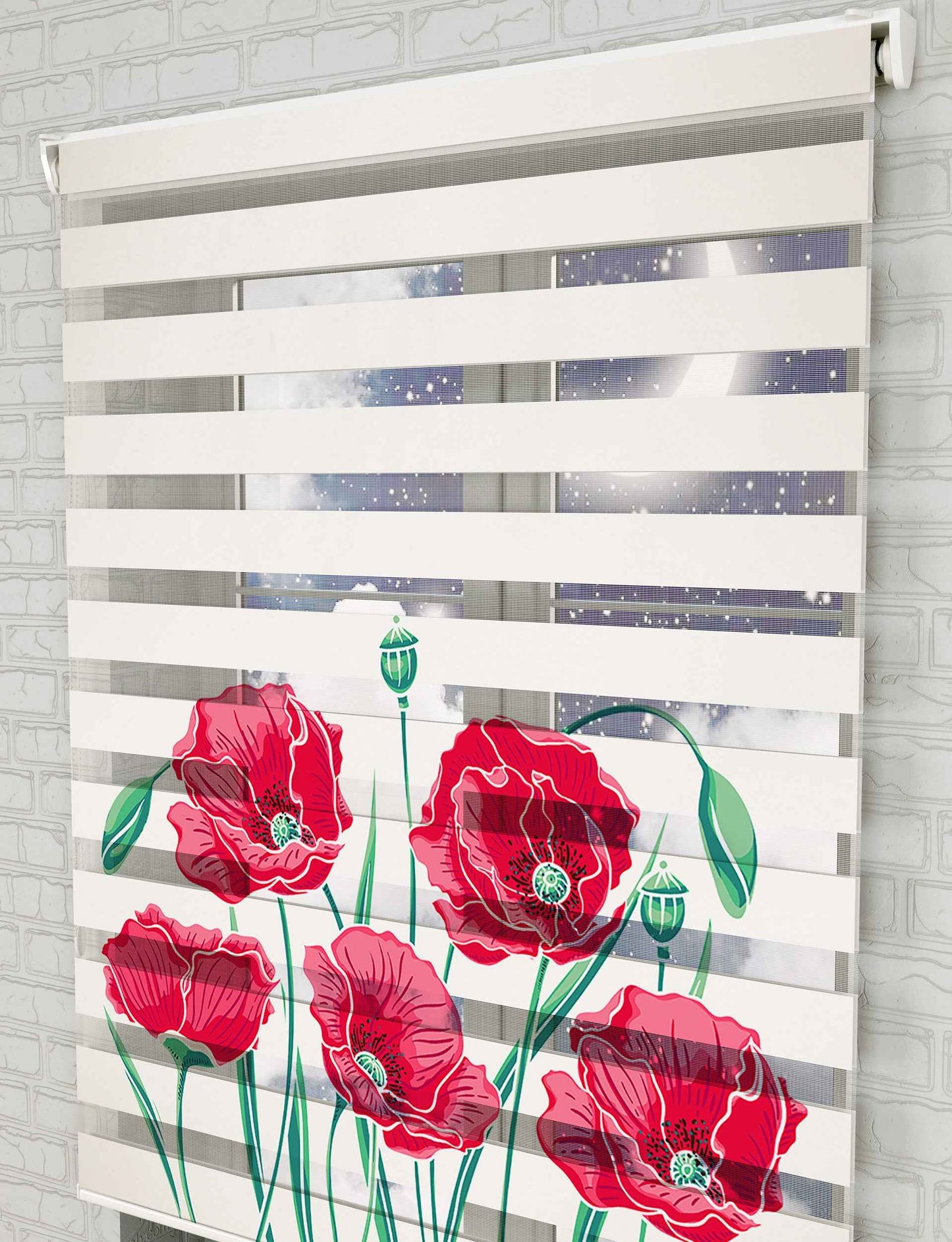 Gelincik Çiçekleri Baskılı Zebra Perde - Salon Perdesi, Mutfak Perdesi - AD HOME Tekstil