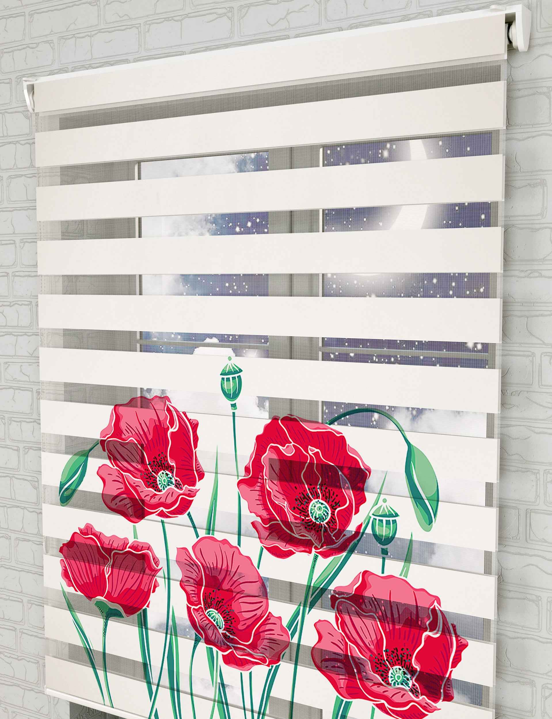Gelincik Çiçekleri Baskılı Zebra Perde - Salon Perdesi, Mutfak Perdesi - AD HOME Tekstil