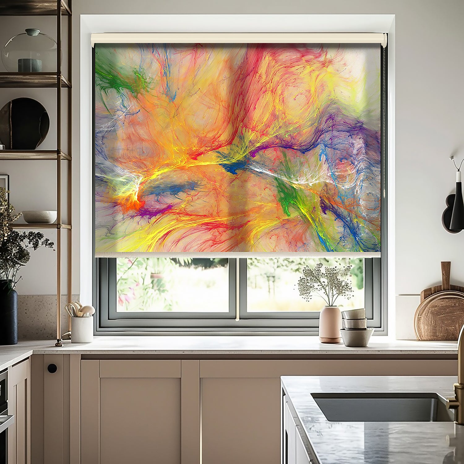 Karışık Renkler Baskılı Stor Perde - Baskılı Güneşlik Perdesi - Genç Odası Perdesi - AD HOME Tekstil