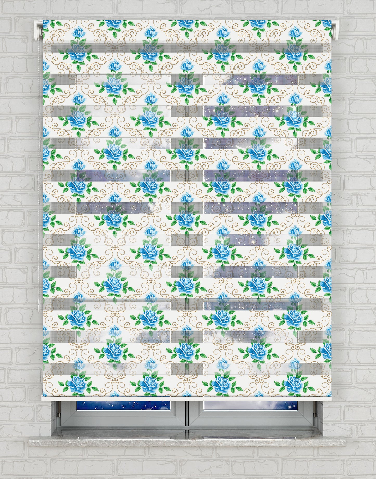 Çiçekler  Baskılı Zebra Perde -Salon Perdesi - AD HOME Tekstil