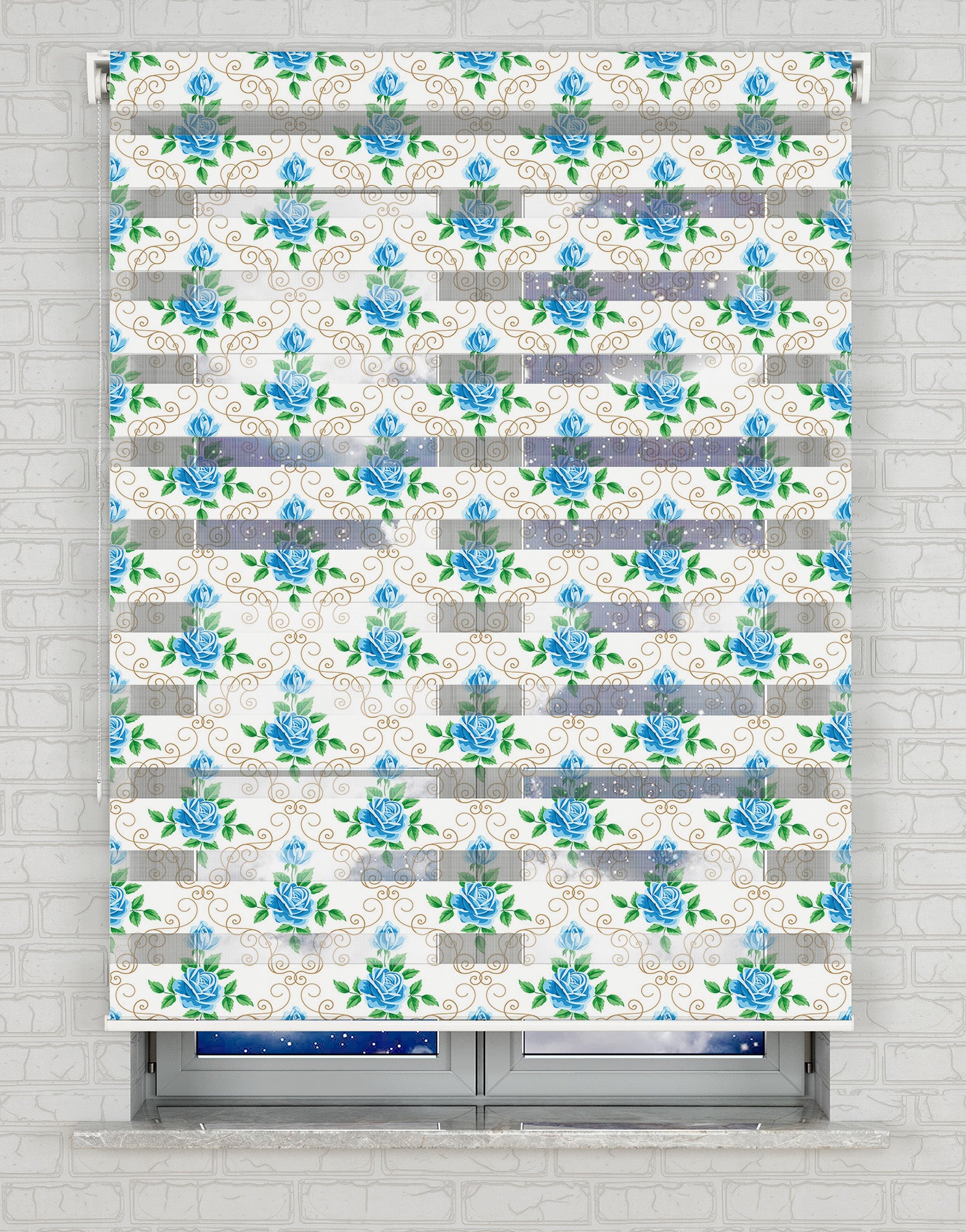 Çiçekler  Baskılı Zebra Perde -Salon Perdesi - AD HOME Tekstil