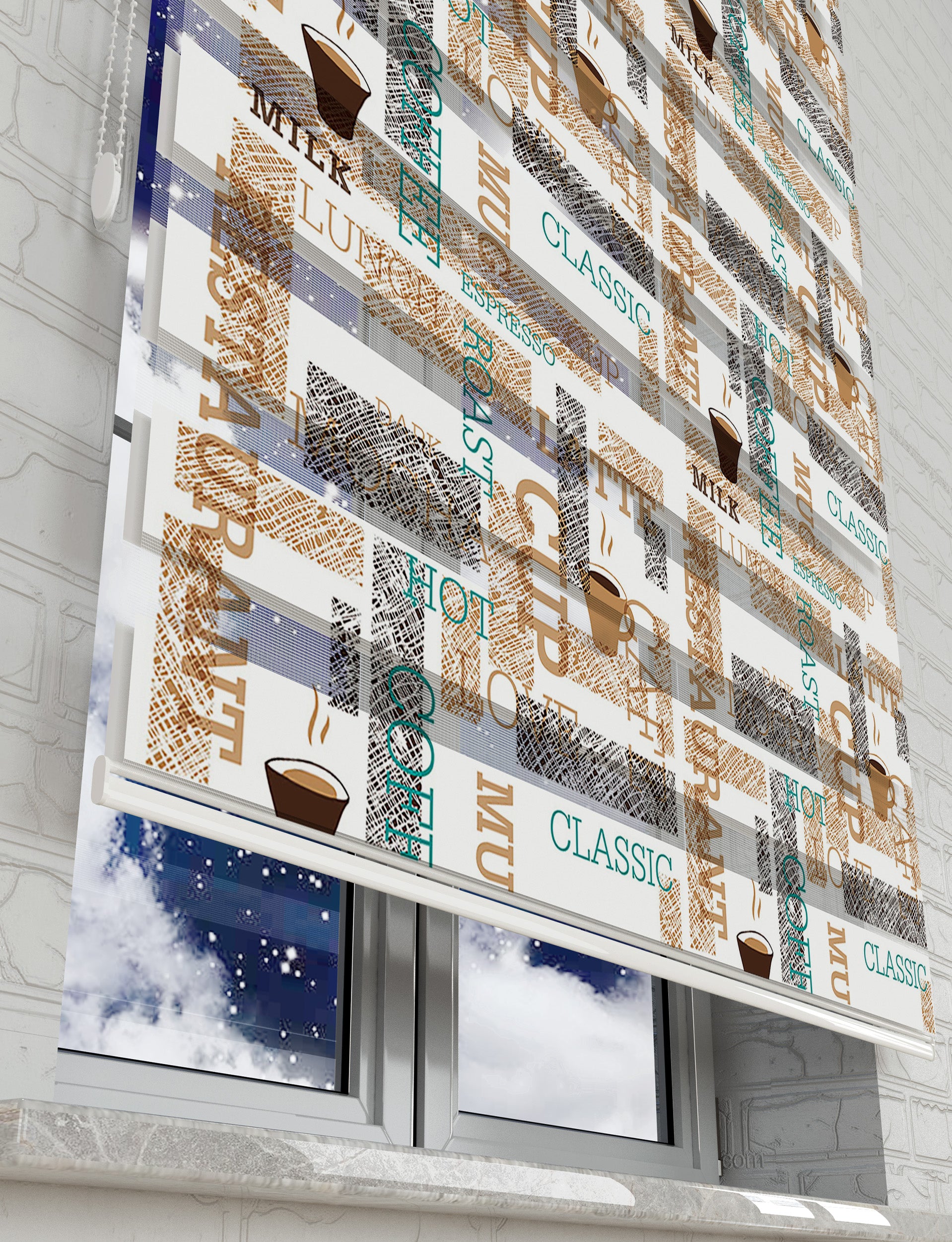 Coffee - Kahve Baskılı Zebra Perde -Mutfak Perdesi - AD HOME Tekstil