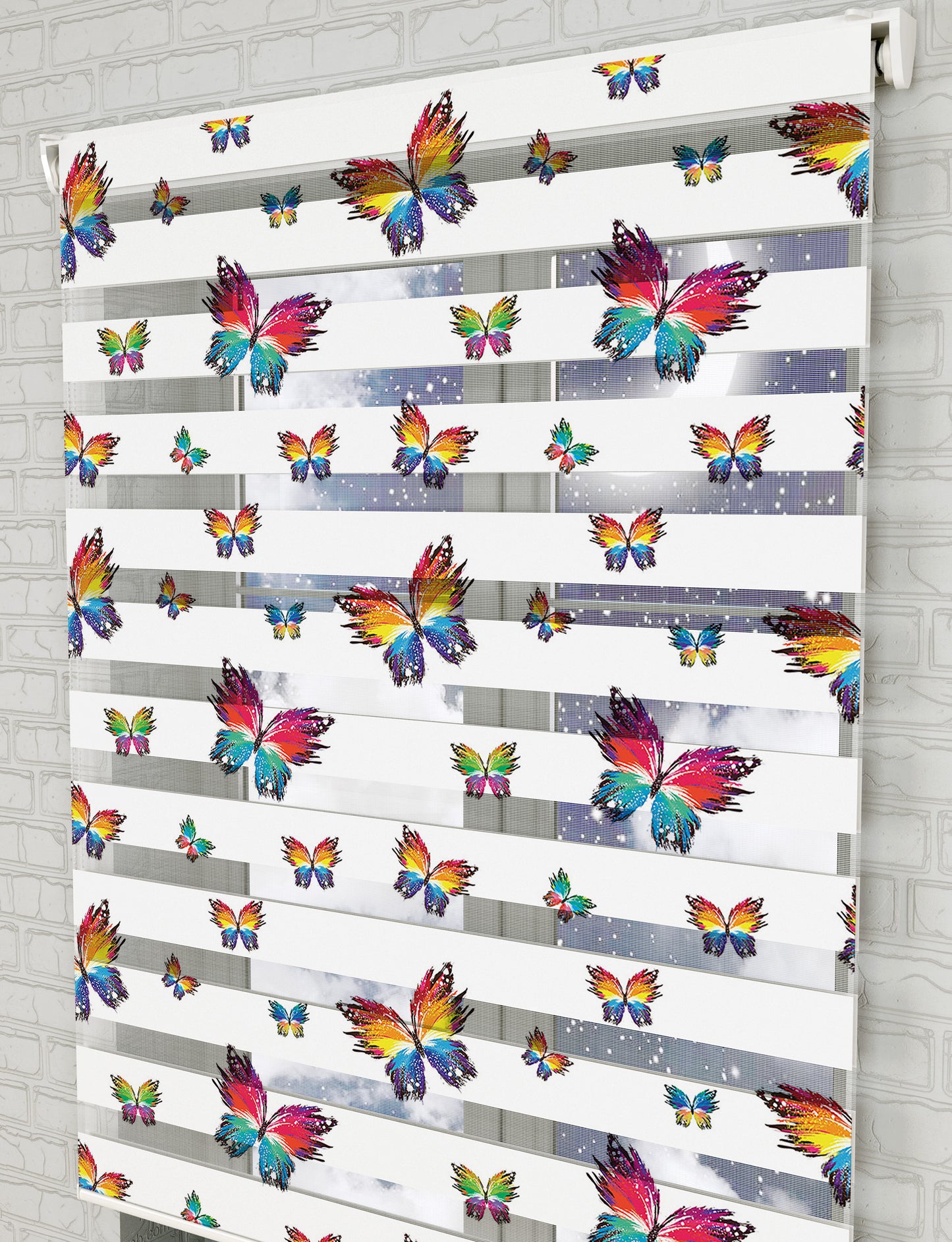 Renkli Kelebekler Baskılı Zebra Perde -Mutfak Perdesi - AD HOME Tekstil